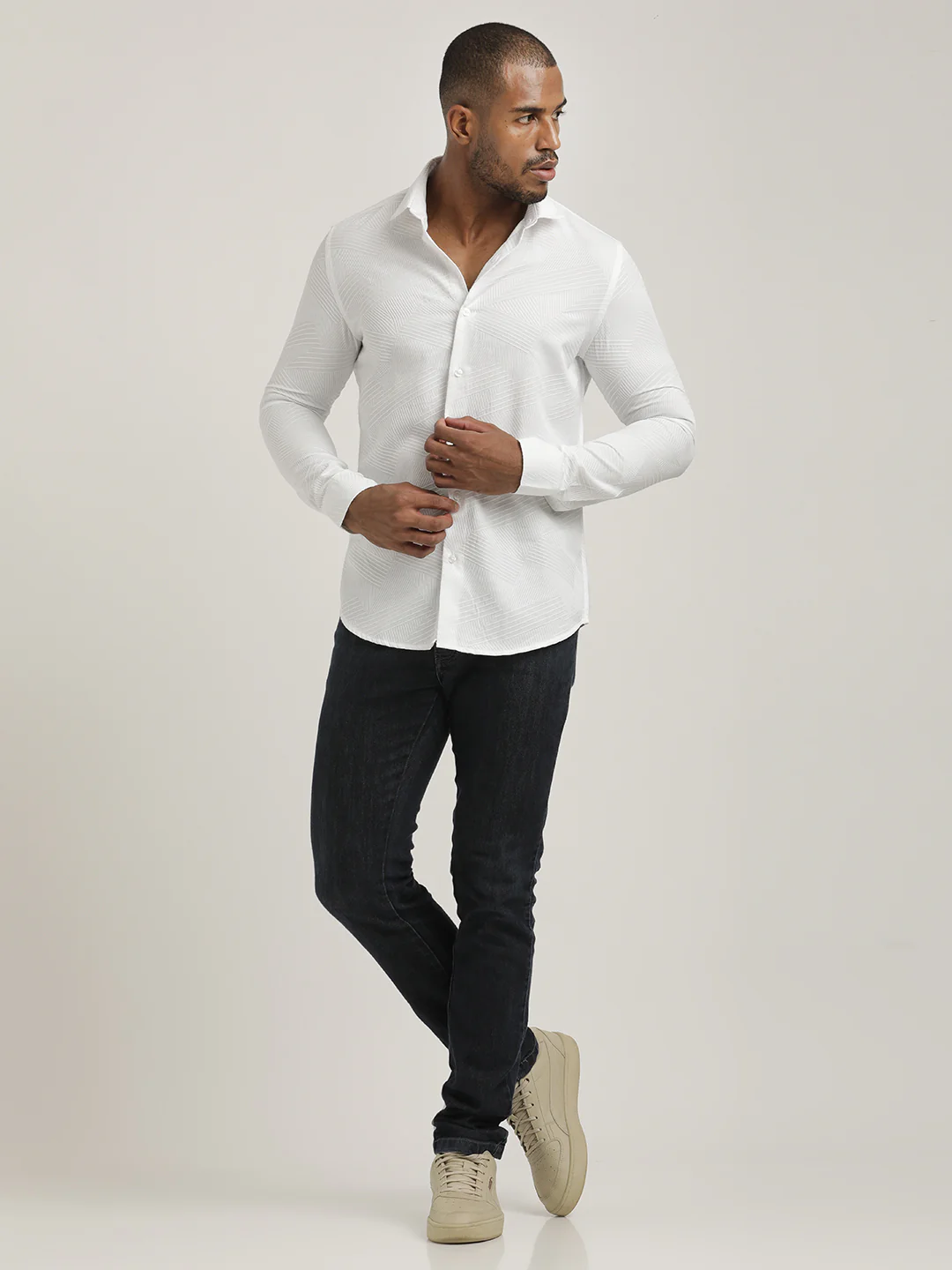 Men Nylon Self-Design Shirt - Image 6