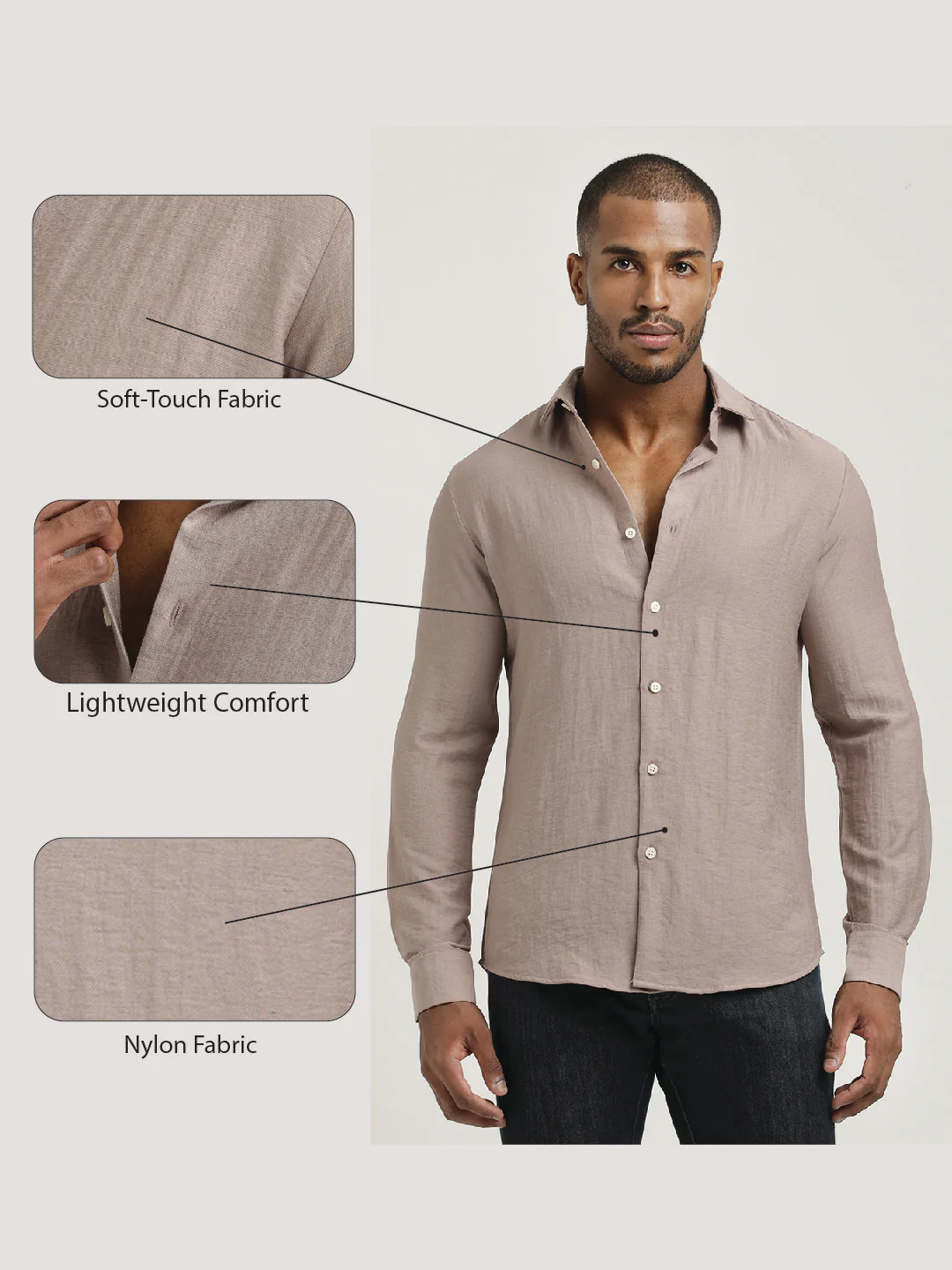 Men Nylon Shirt with Linen Look - Image 2
