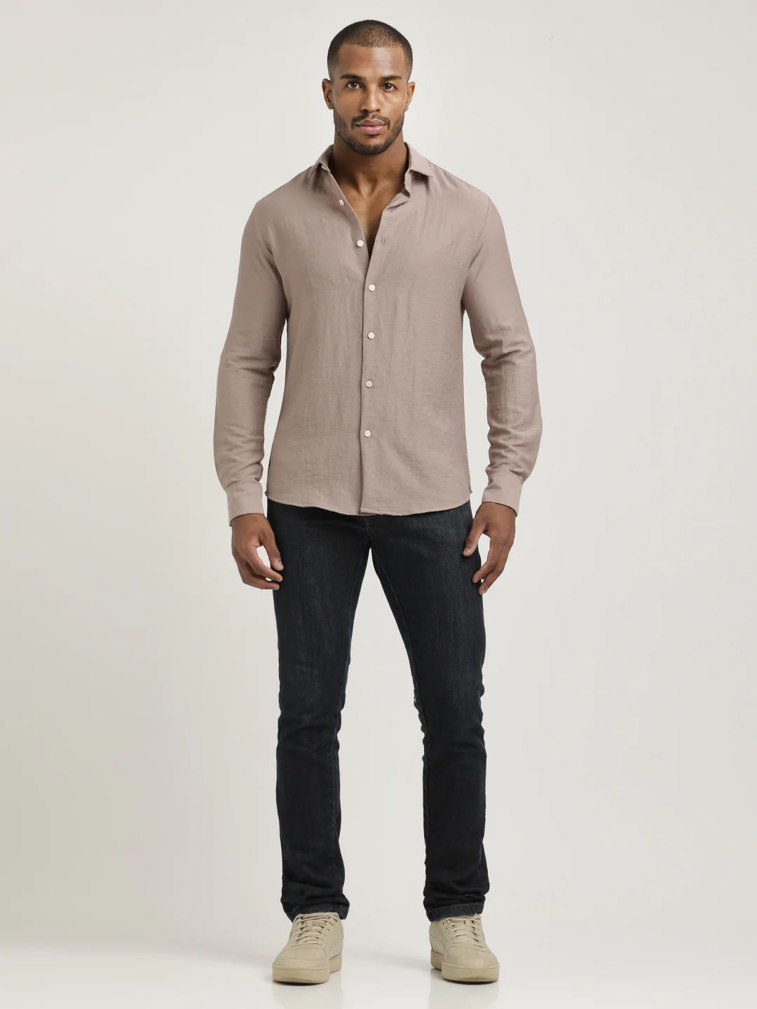 Men Nylon Shirt with Linen Look - Image 6