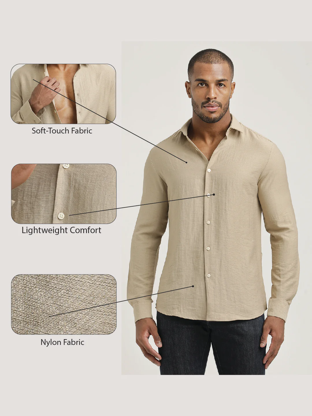 Men Nylon Shirt with Linen Look - Image 2