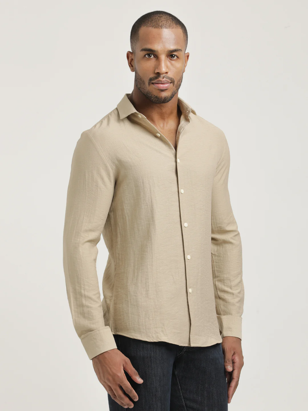 Men Nylon Shirt with Linen Look - Image 3