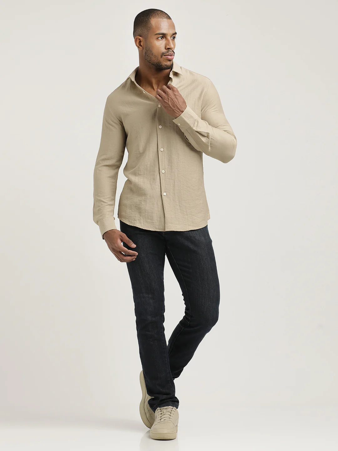Men Nylon Shirt with Linen Look - Image 4