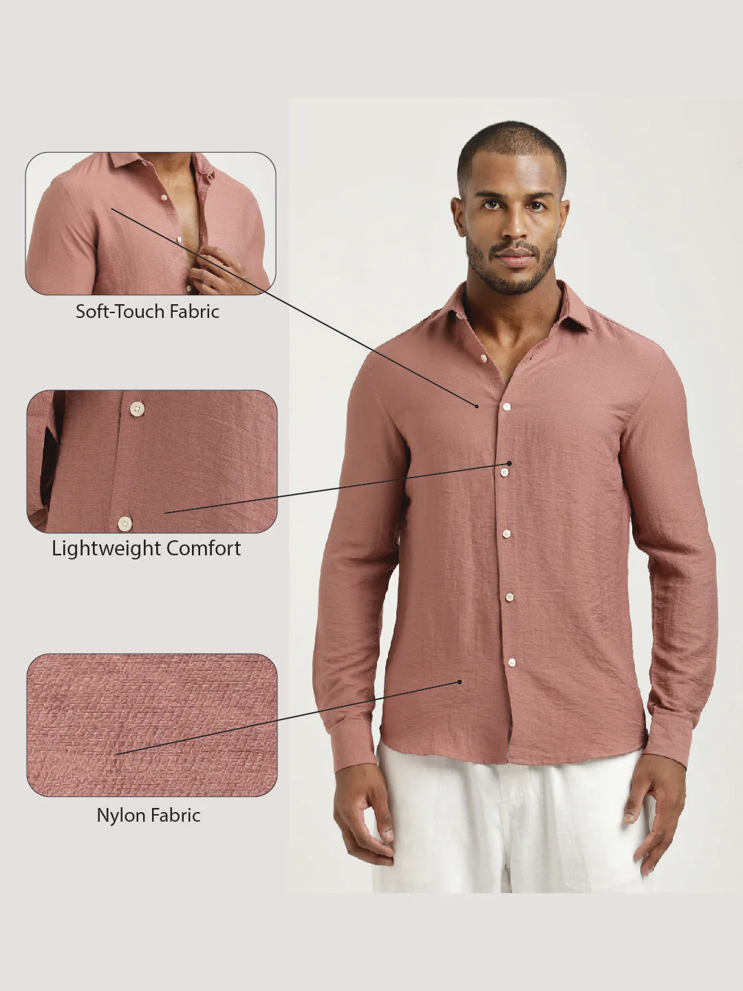 Men Nylon Shirt with Linen Look - Image 2