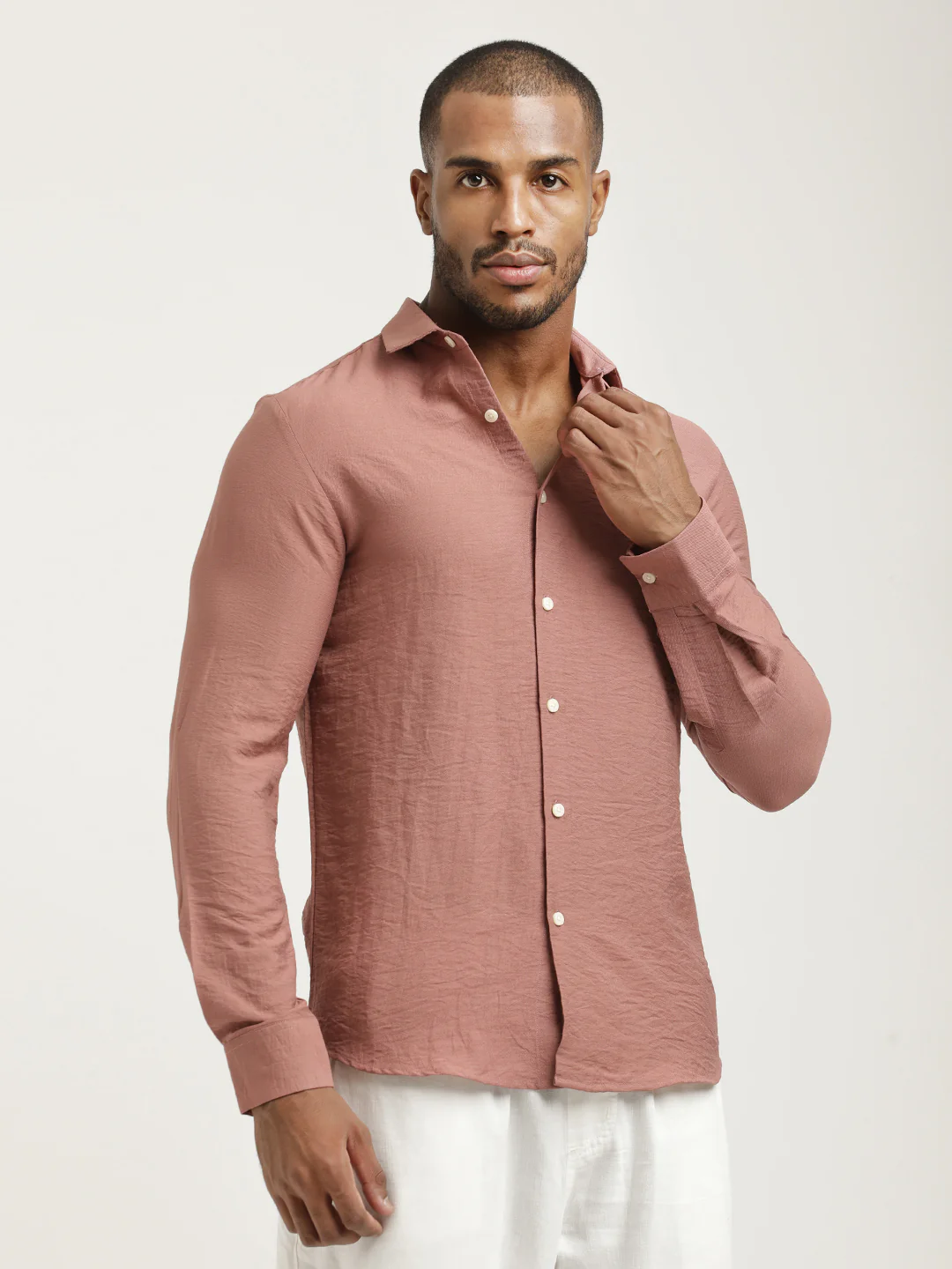 Men Nylon Shirt with Linen Look - Image 4