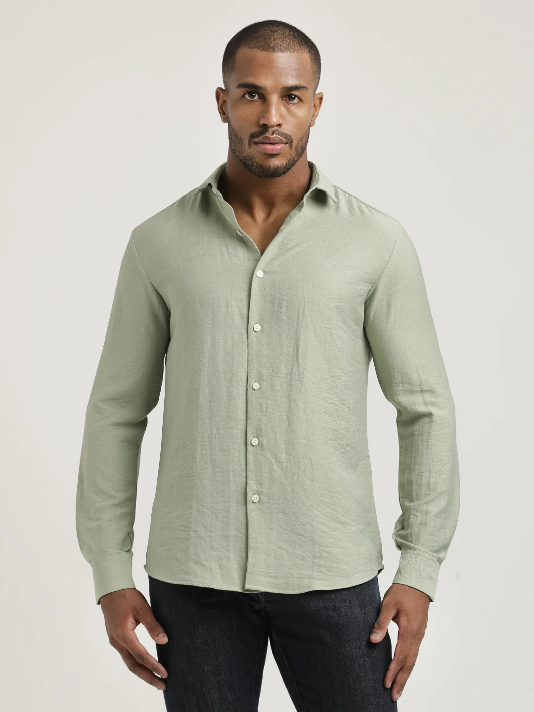 Men Nylon Shirt with Linen Look
