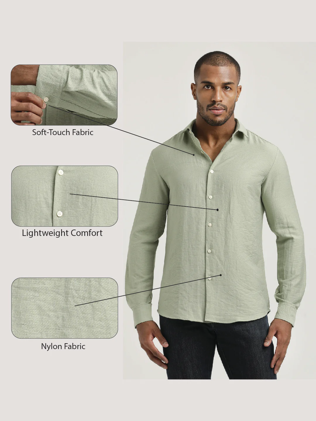 Men Nylon Shirt with Linen Look - Image 2