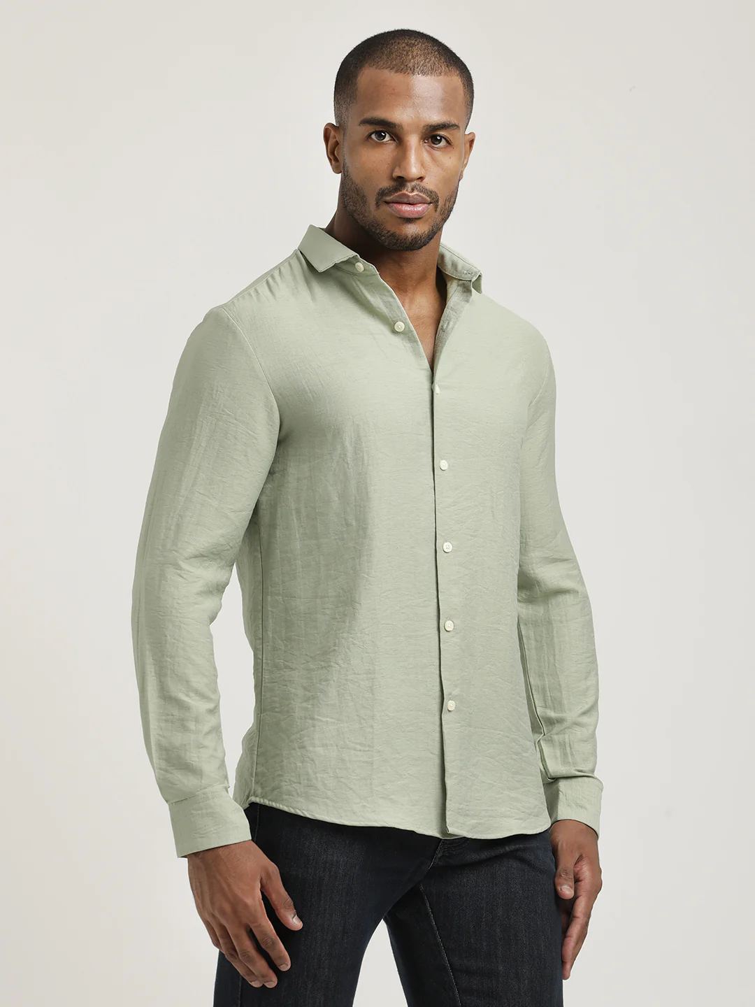 Men Nylon Shirt with Linen Look - Image 3
