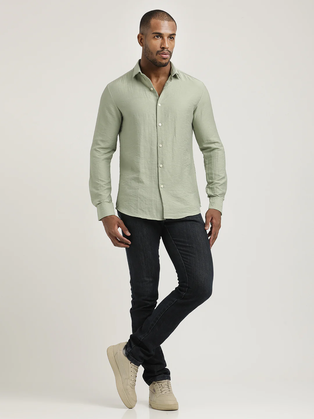 Men Nylon Shirt with Linen Look - Image 4