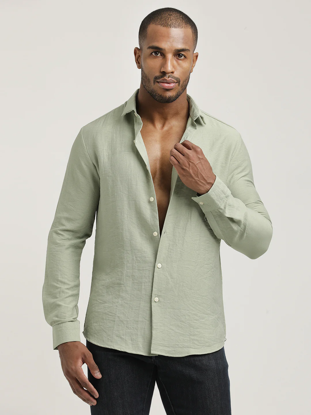 Men Nylon Shirt with Linen Look - Image 5