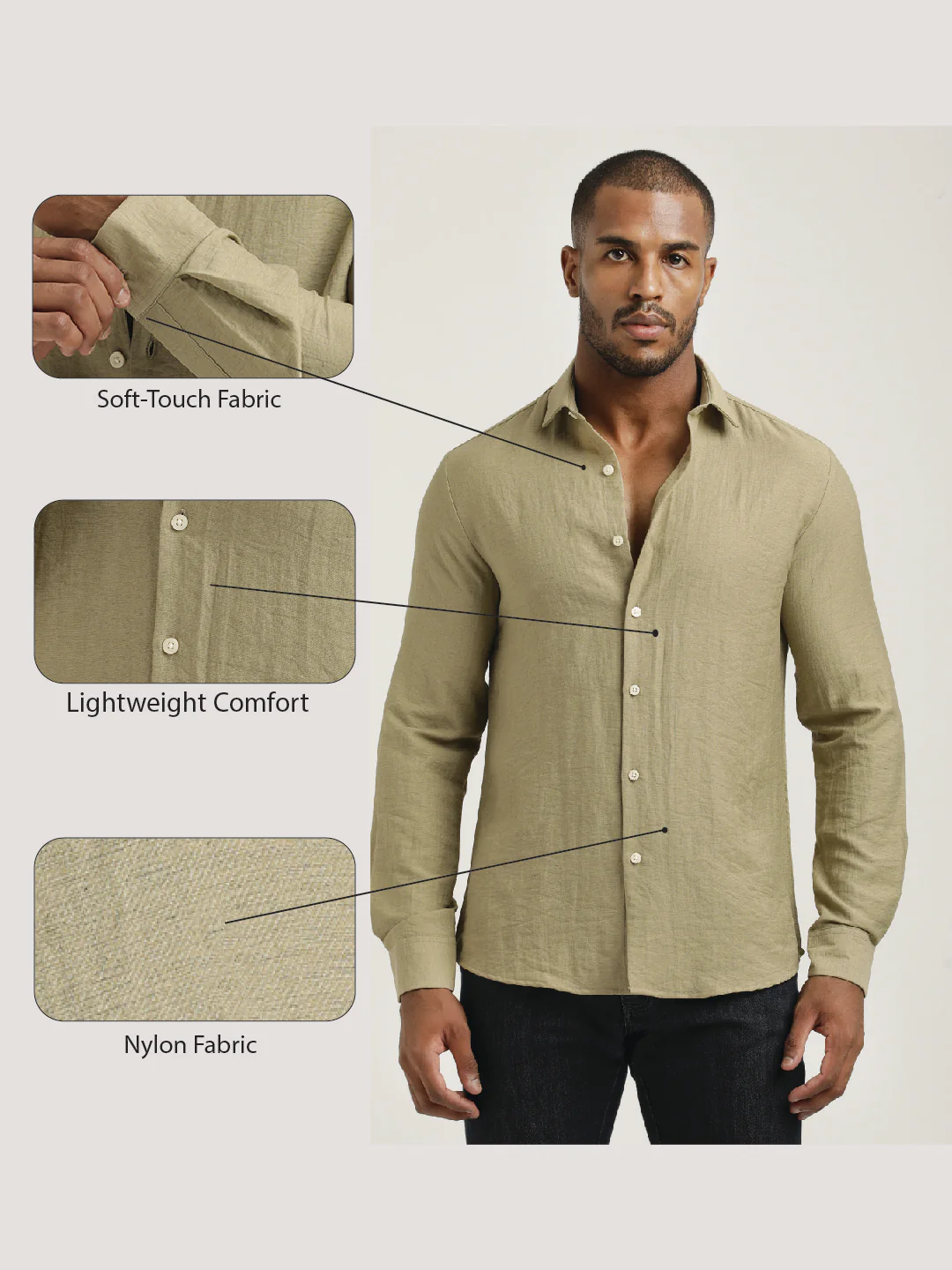 Men Nylon Shirt with Linen Look - Image 2