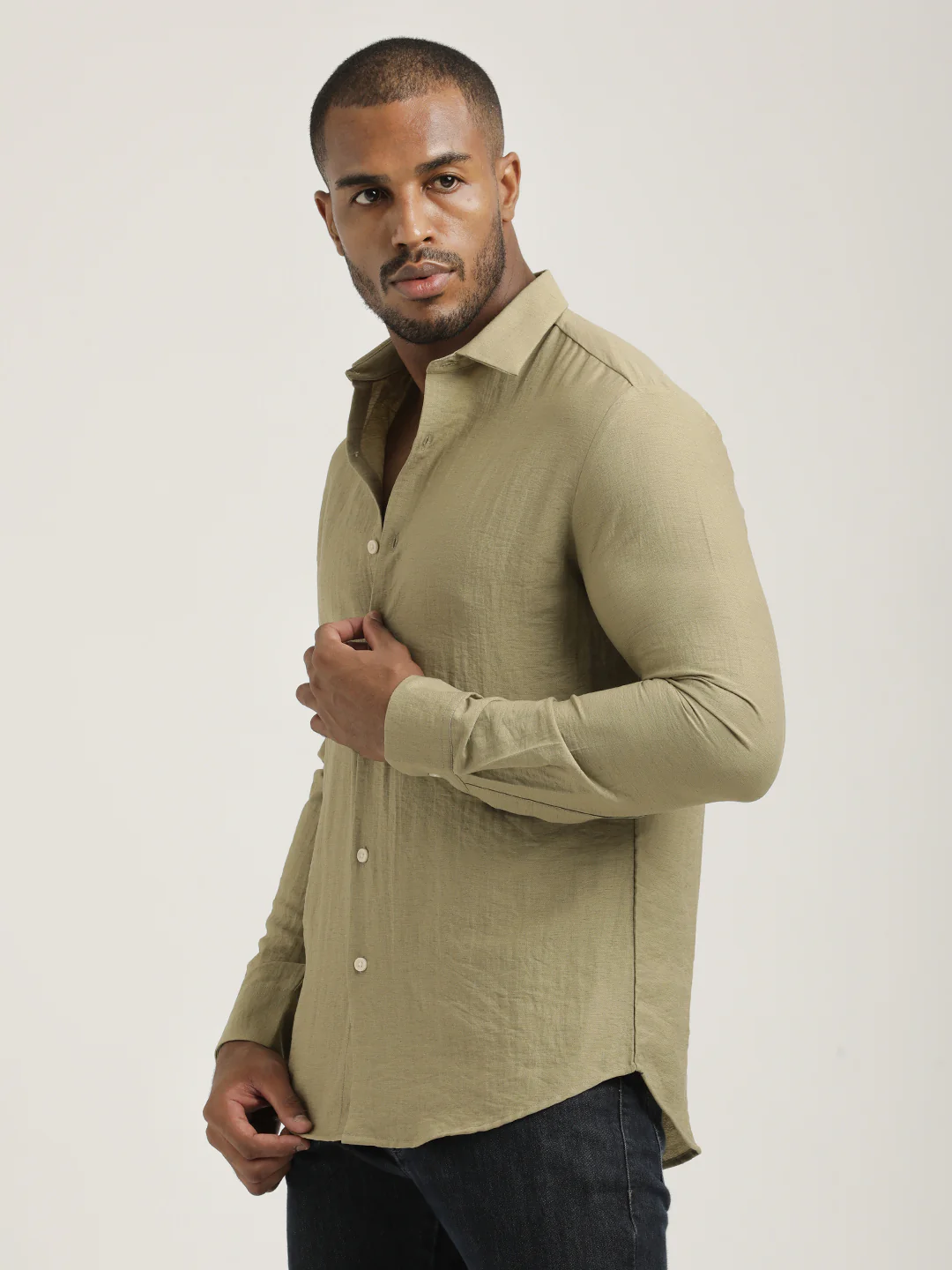 Men Nylon Shirt with Linen Look - Image 4