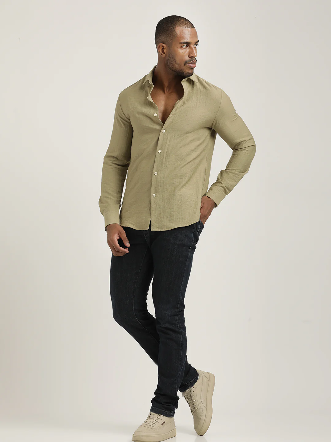 Men Nylon Shirt with Linen Look - Image 6