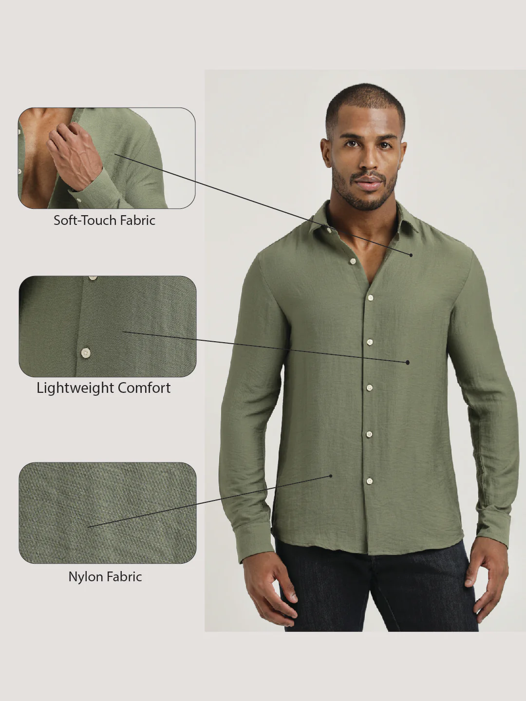 Men Nylon Shirt with Linen Look - Image 2