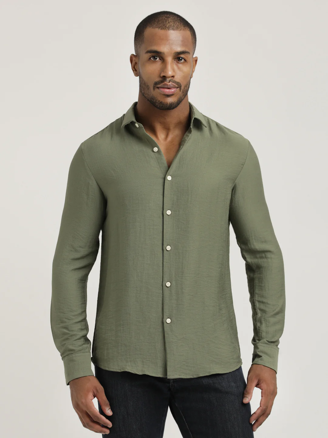 Men Nylon Shirt with Linen Look - Image 4
