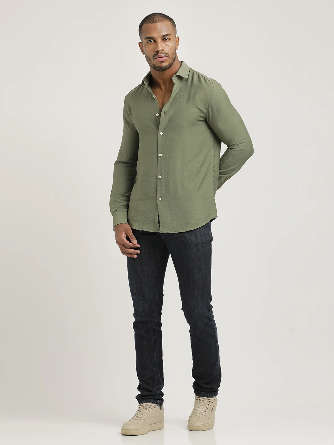 Men Nylon Shirt with Linen Look - Image 6
