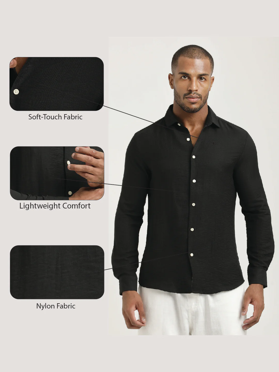 Men Nylon Shirt with Linen Look - Image 2