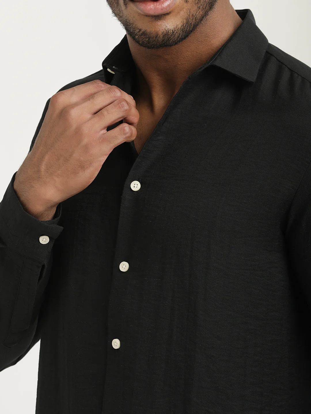 Men Nylon Shirt with Linen Look - Image 5