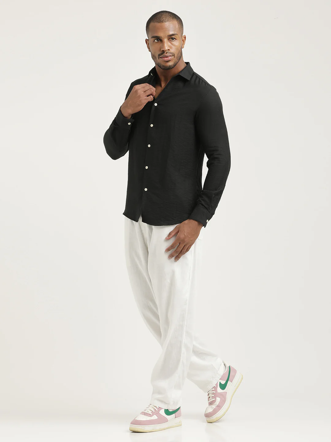 Men Nylon Shirt with Linen Look - Image 6