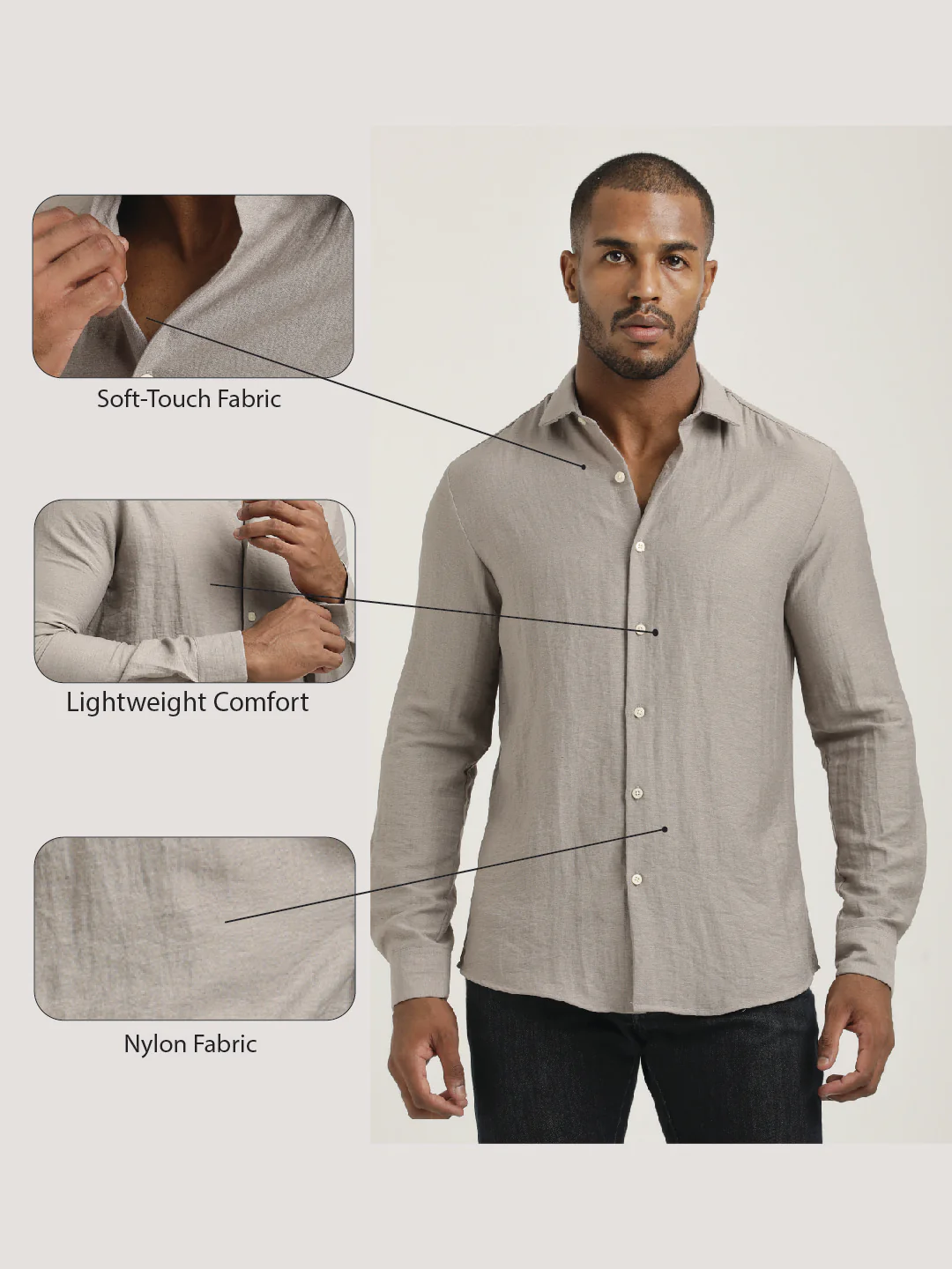 Men Nylon Shirt with Linen Look - Image 2