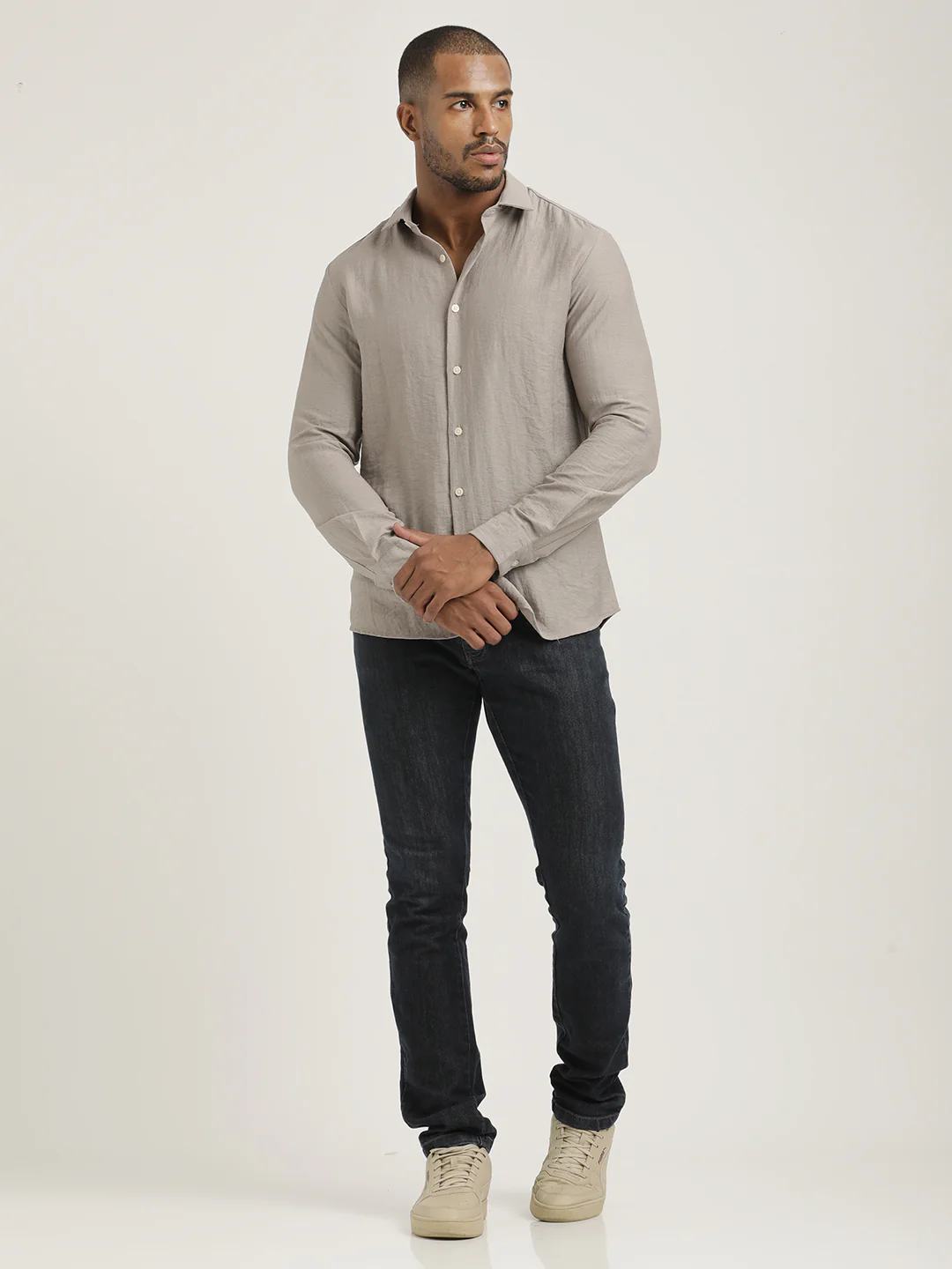 Men Nylon Shirt with Linen Look - Image 6