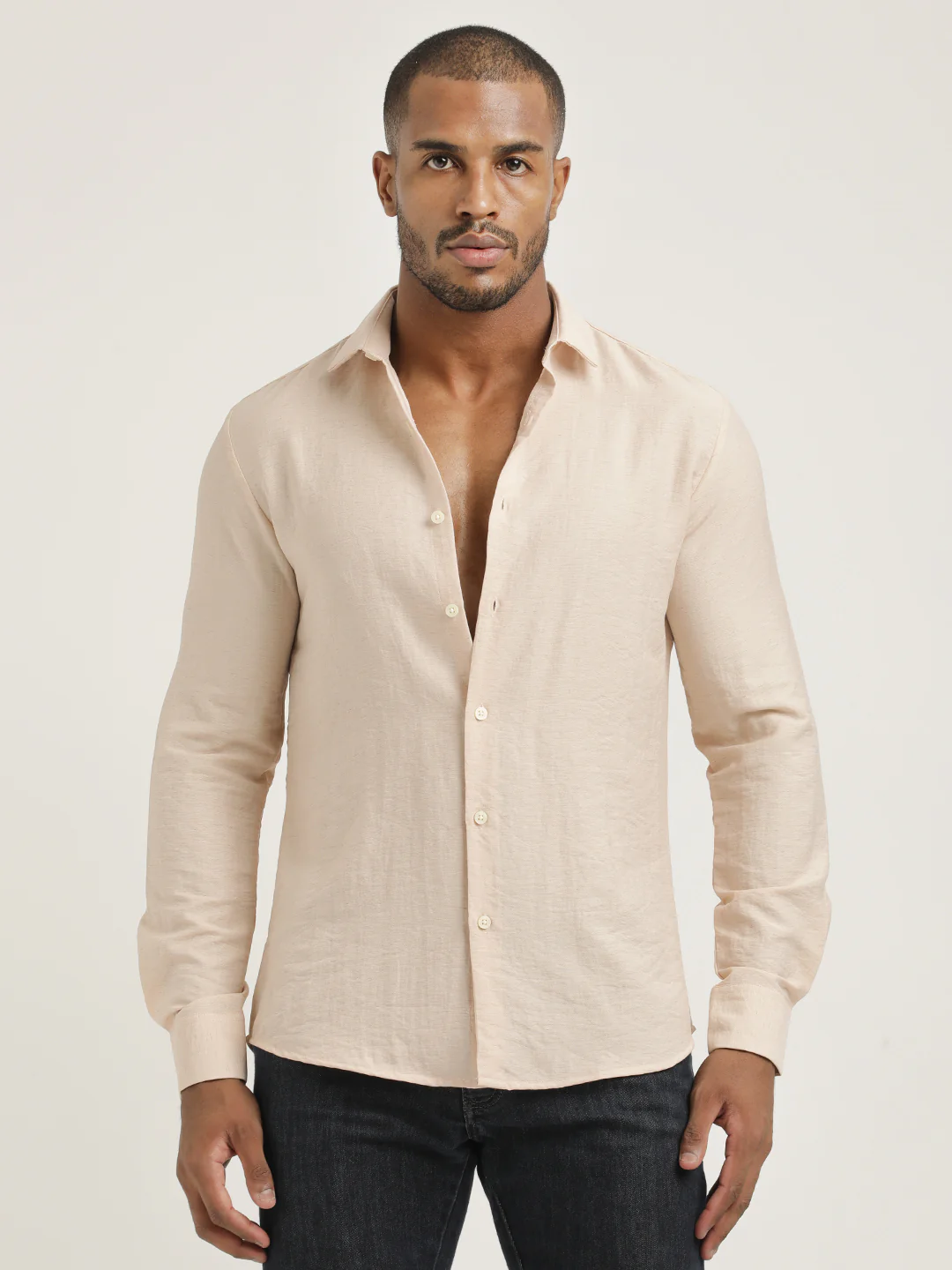 Men Nylon Shirt with Linen Look