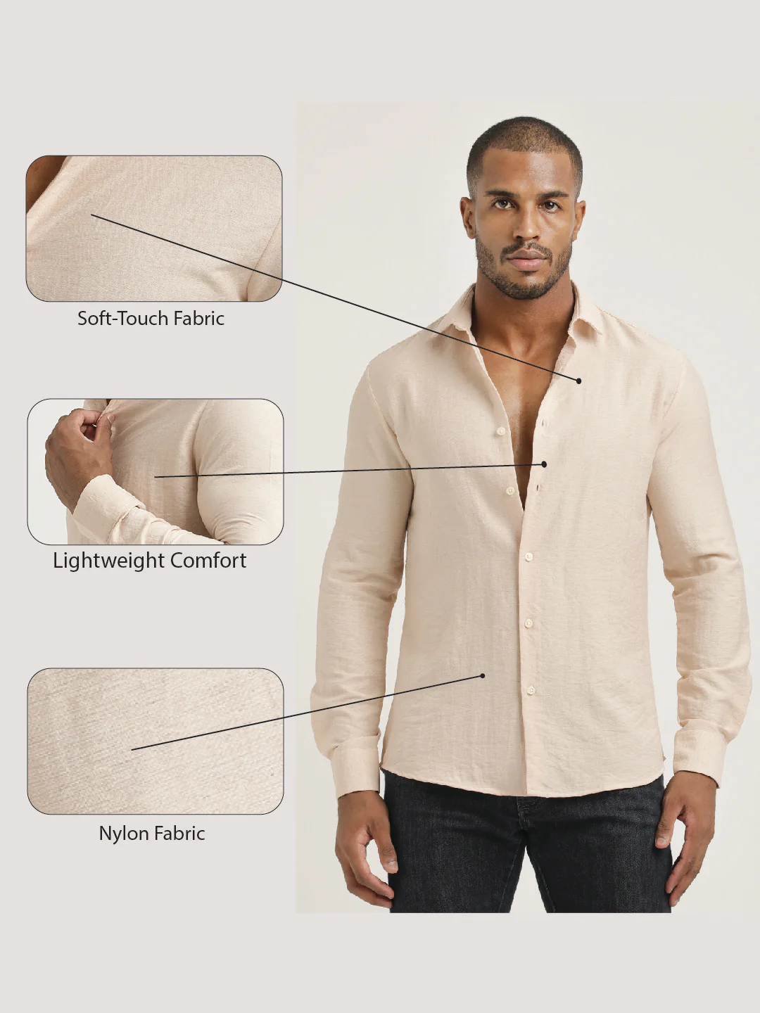 Men Nylon Shirt with Linen Look - Image 2