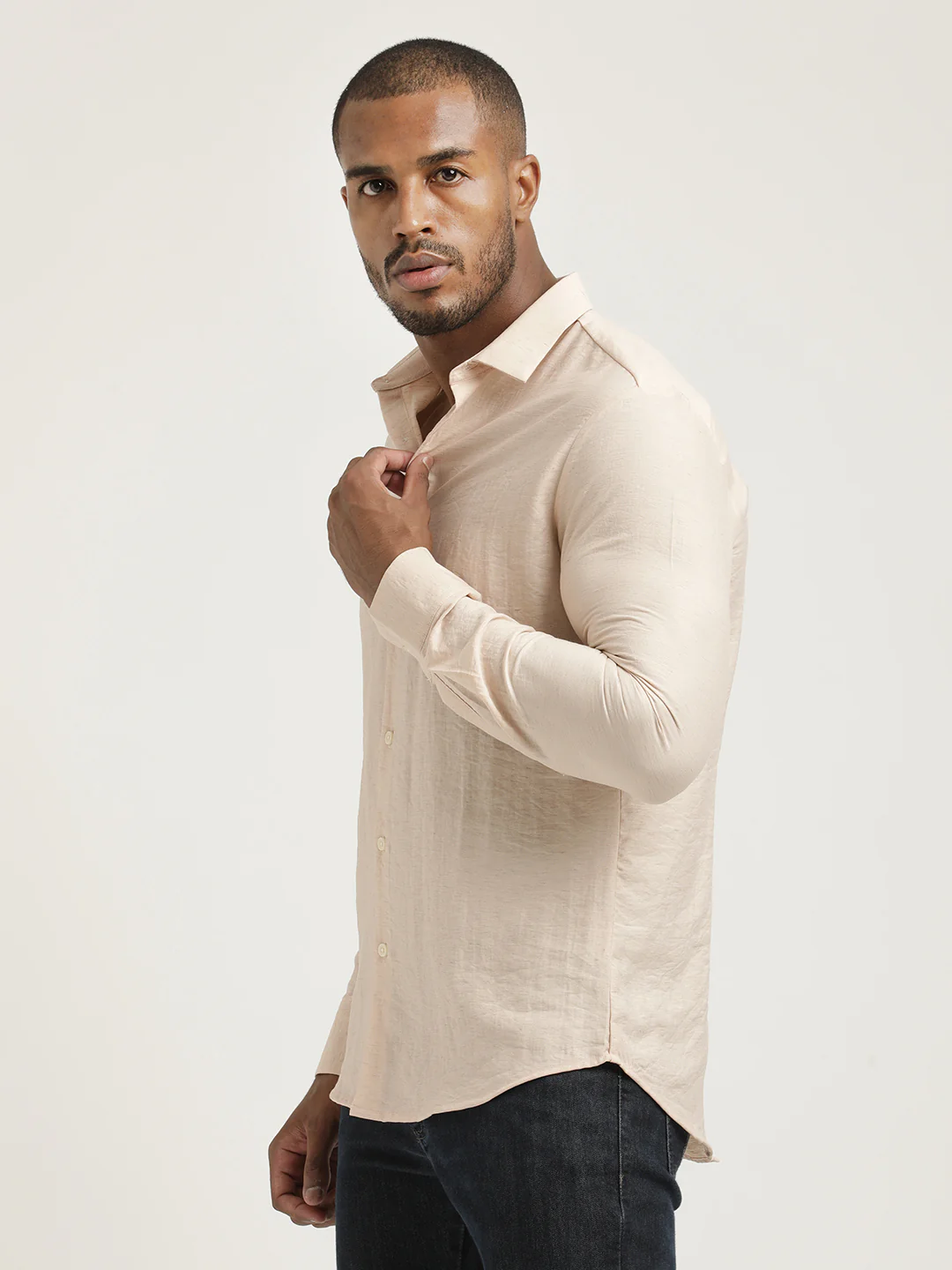 Men Nylon Shirt with Linen Look - Image 4