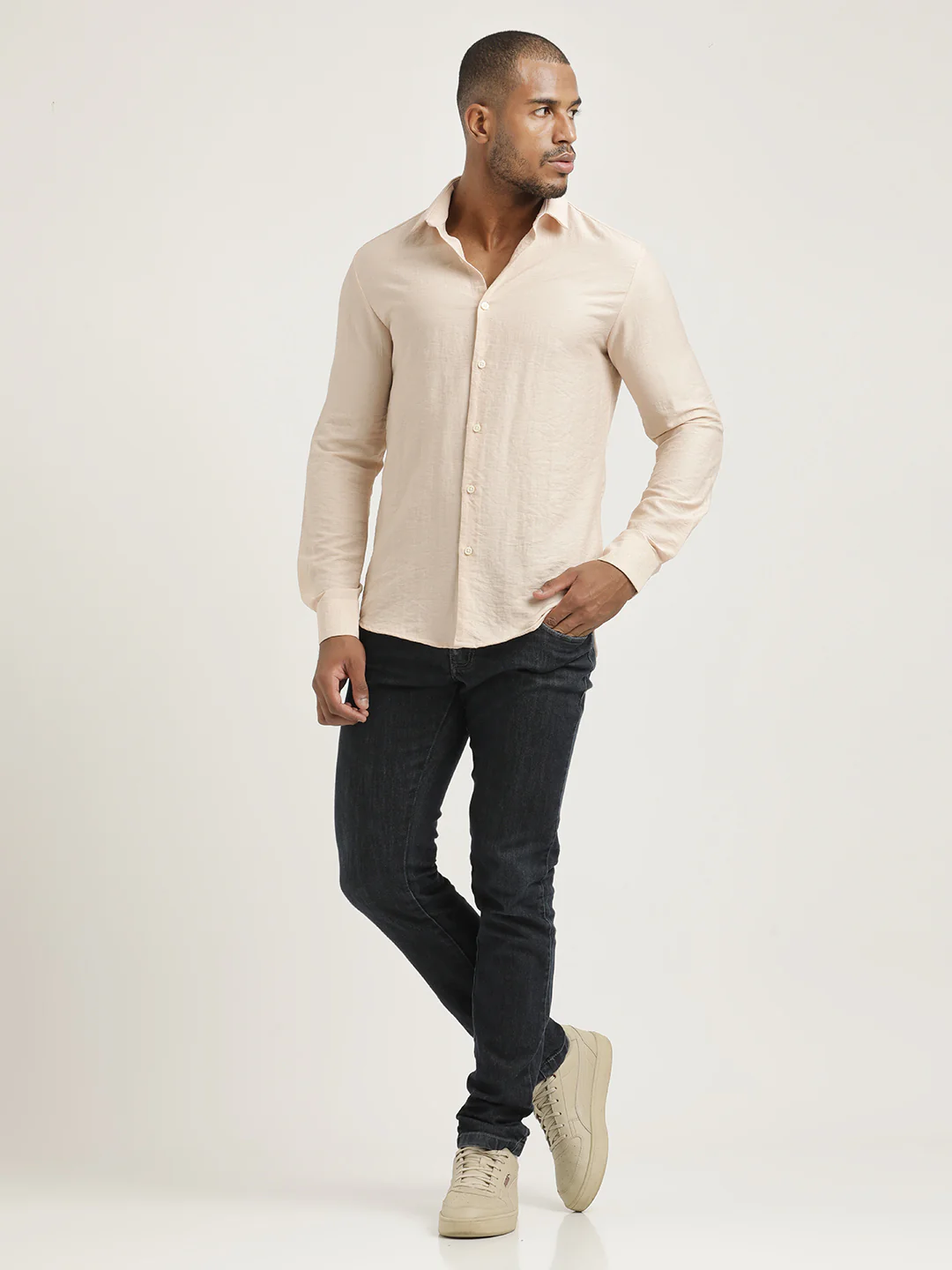 Men Nylon Shirt with Linen Look - Image 6