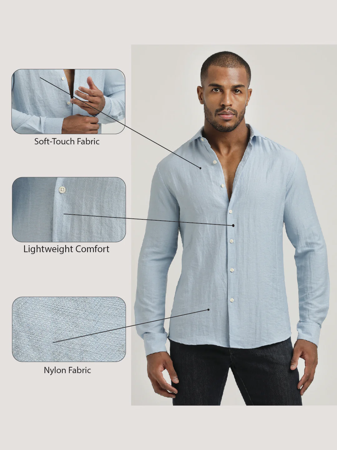 Men Nylon Shirt with Linen Look - Image 2