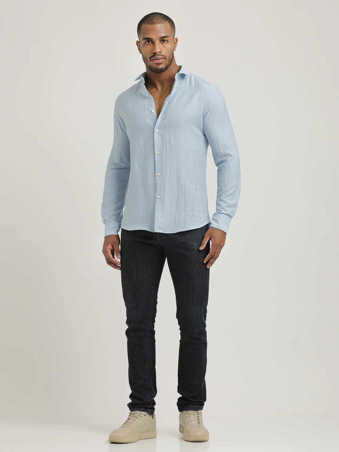 Men Nylon Shirt with Linen Look - Image 6