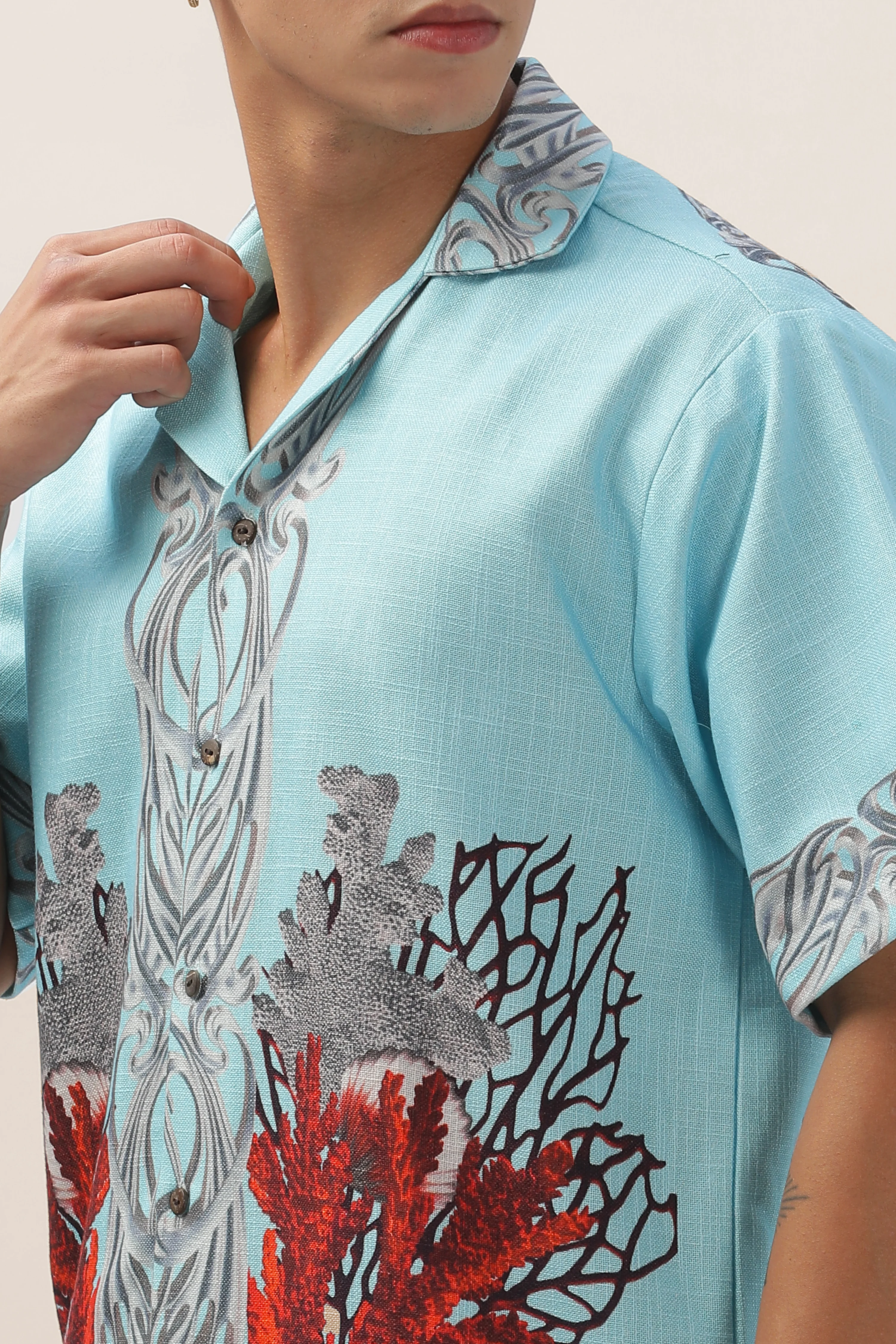 Men Ocean Bloom 100% Cotton Hemp Shirt - Image 2