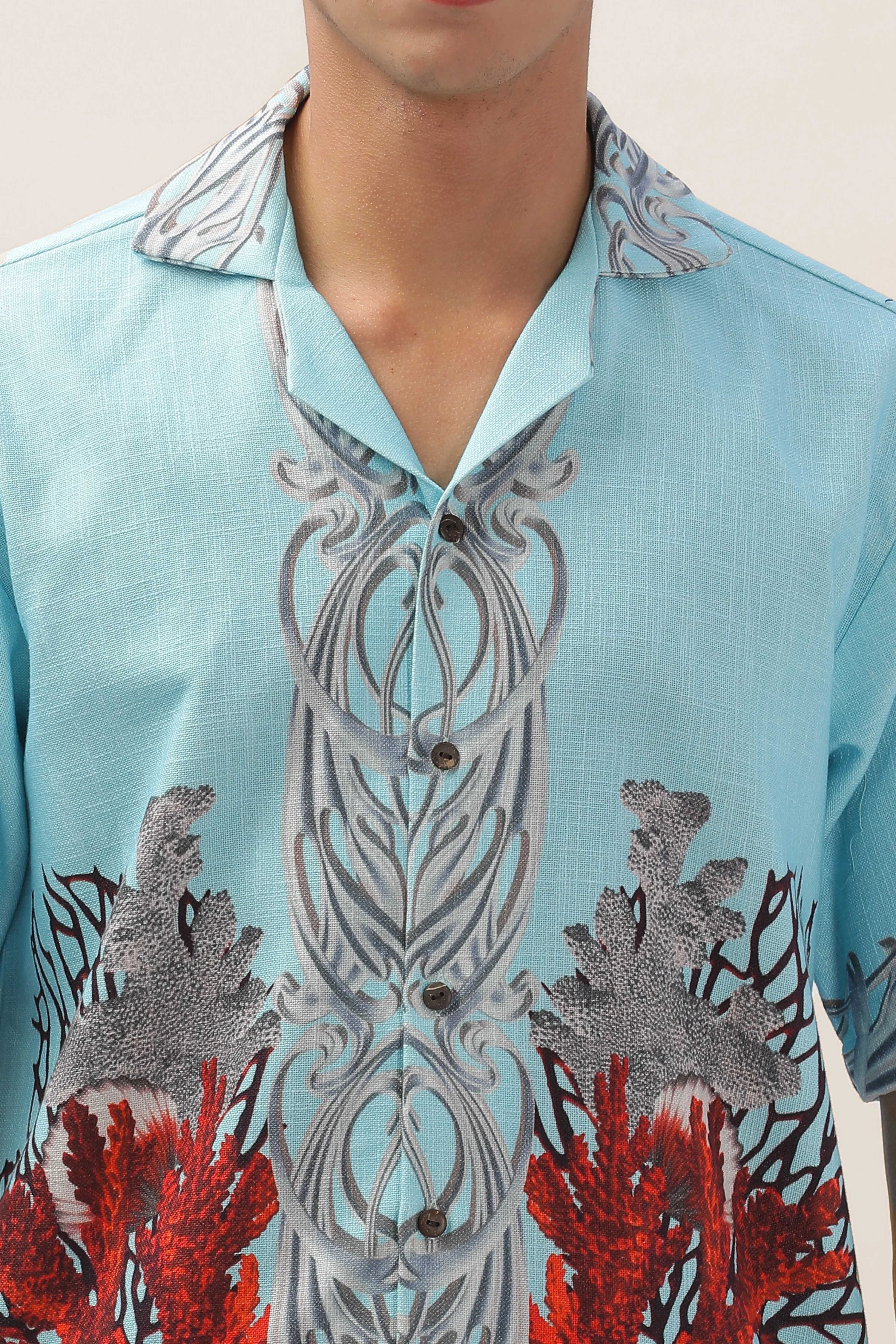 Men Ocean Bloom 100% Cotton Hemp Shirt - Image 4