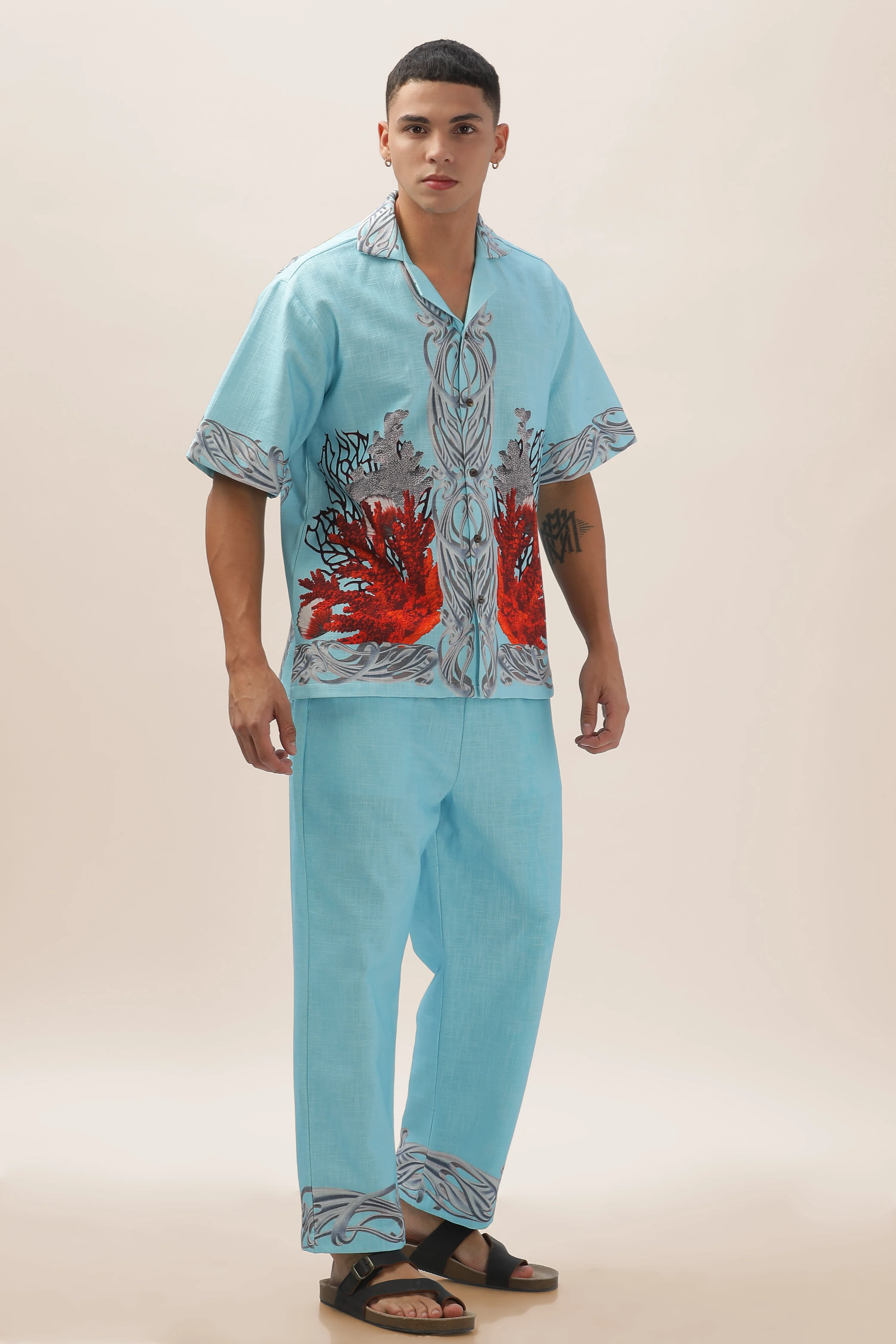 Men Ocean Bloom 100% Cotton Hemp Shirt - Image 5