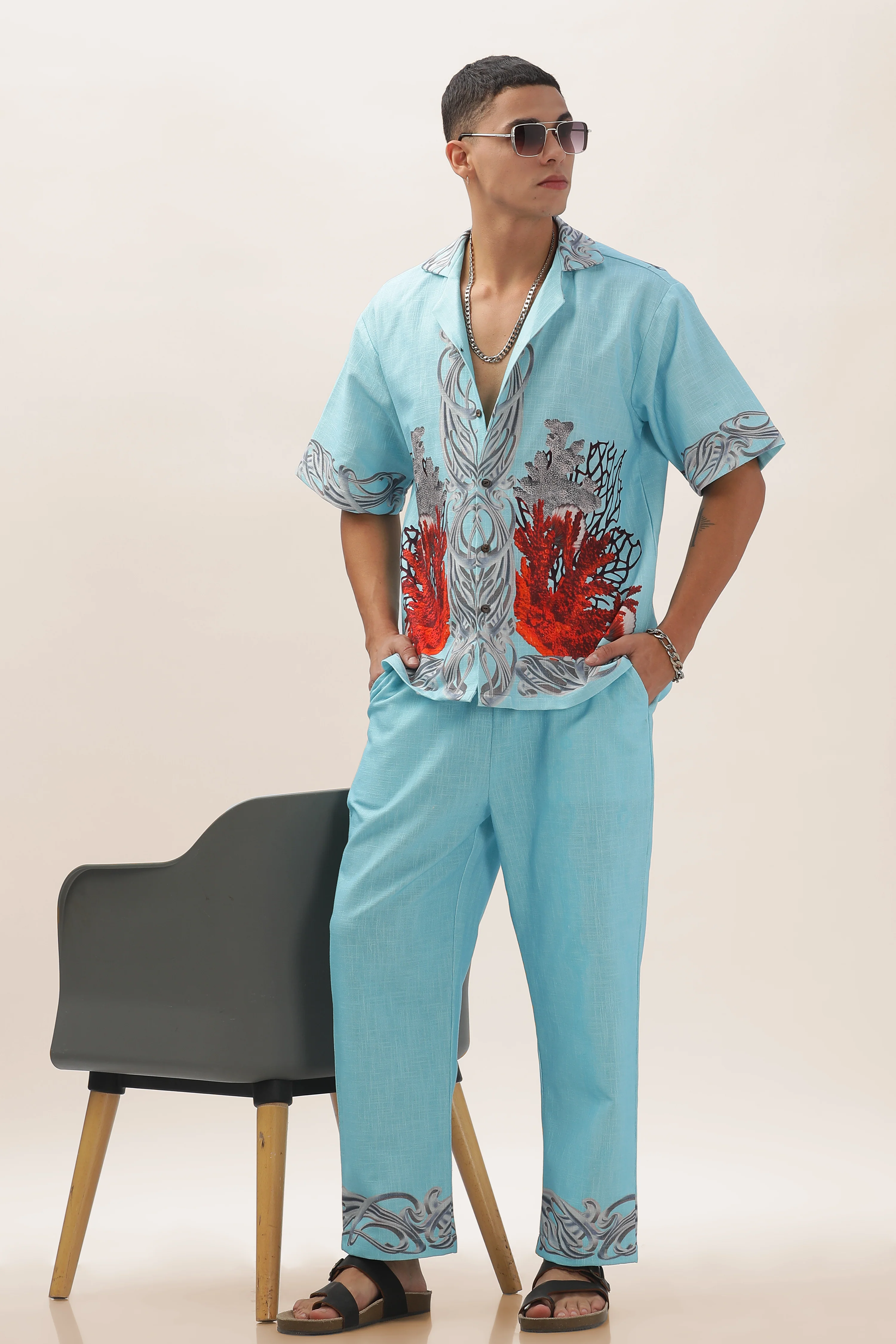 Men Ocean Bloom 100% Cotton Hemp Shirt - Image 6