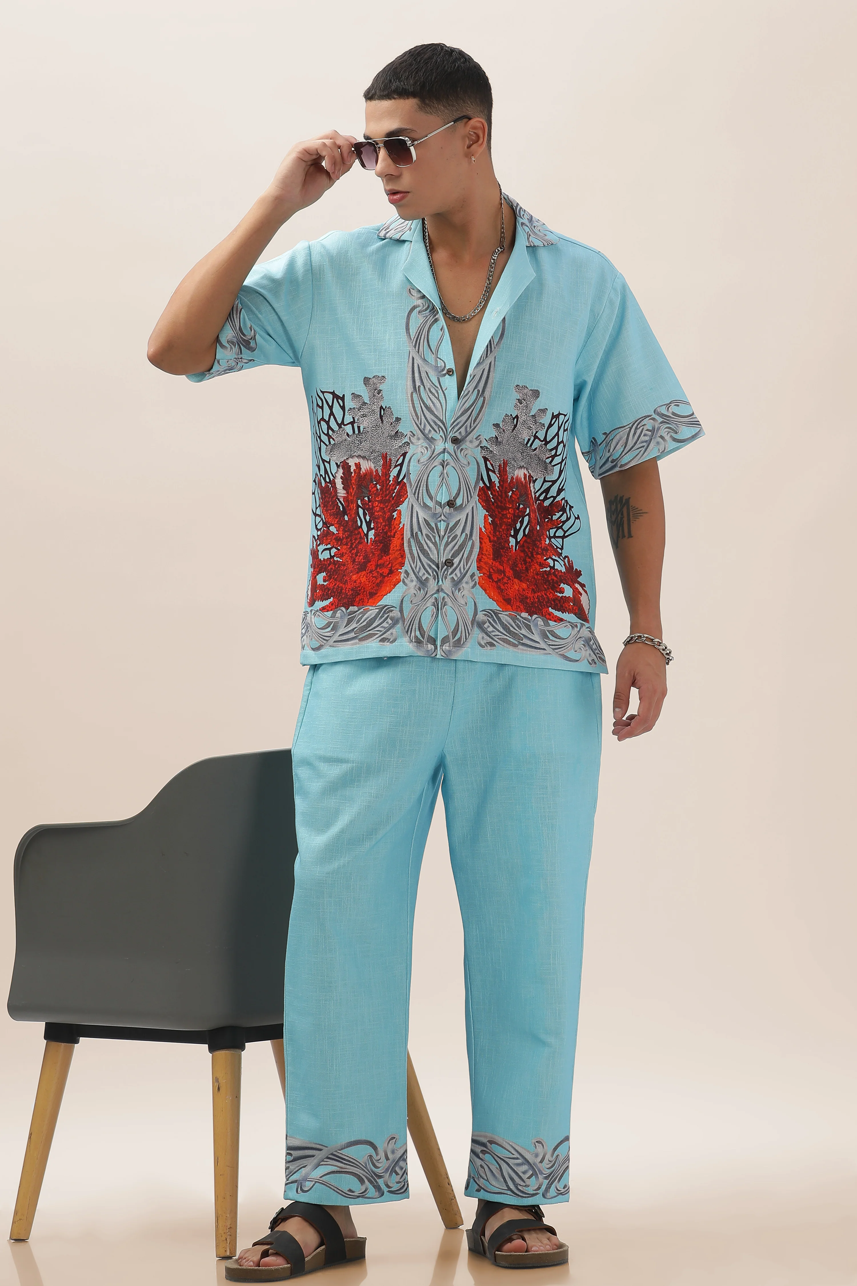 Men Ocean Bloom 100% Cotton Hemp Shirt - Image 7