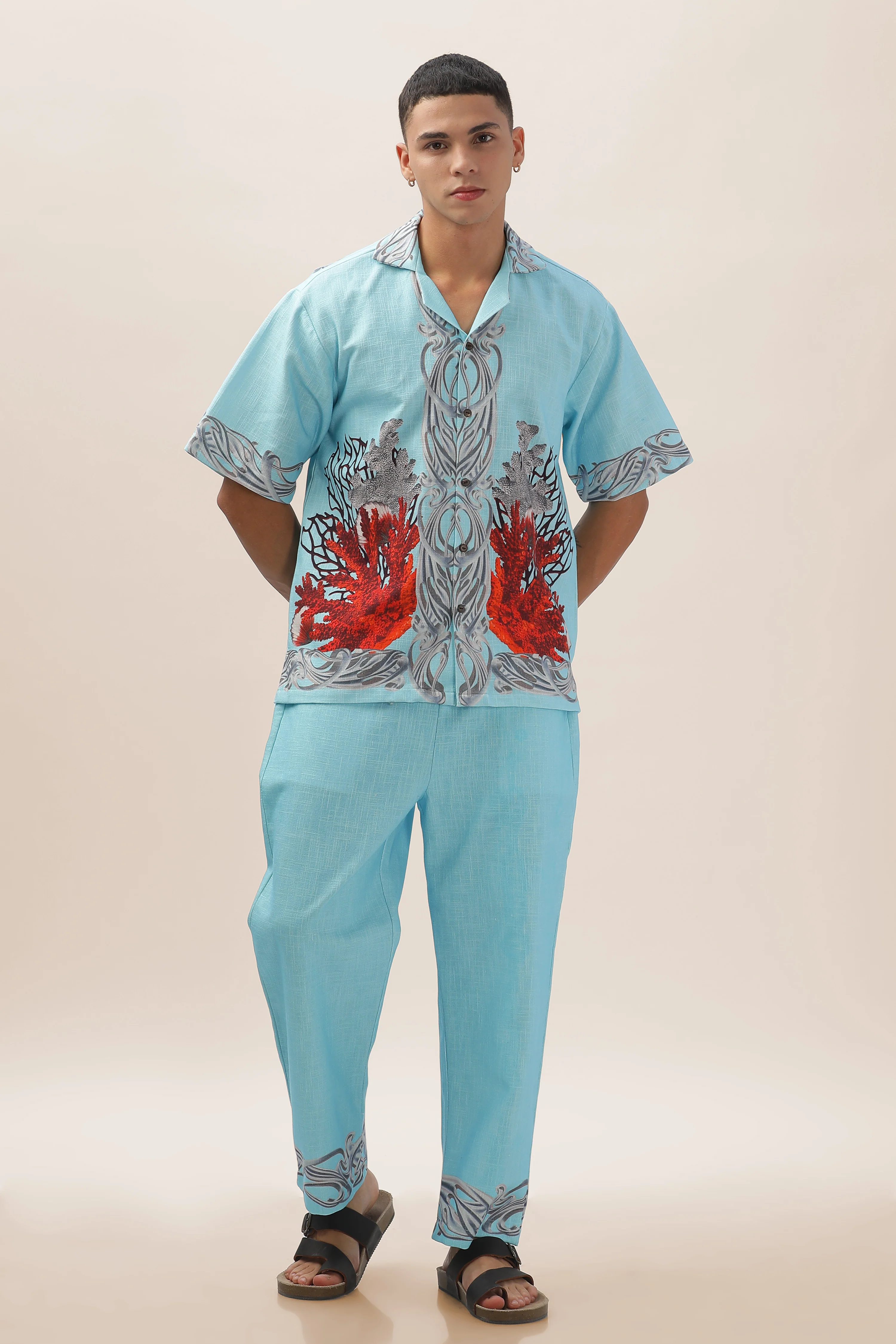 Men Ocean Bloom 100% Cotton Hemp Shirt - Image 8