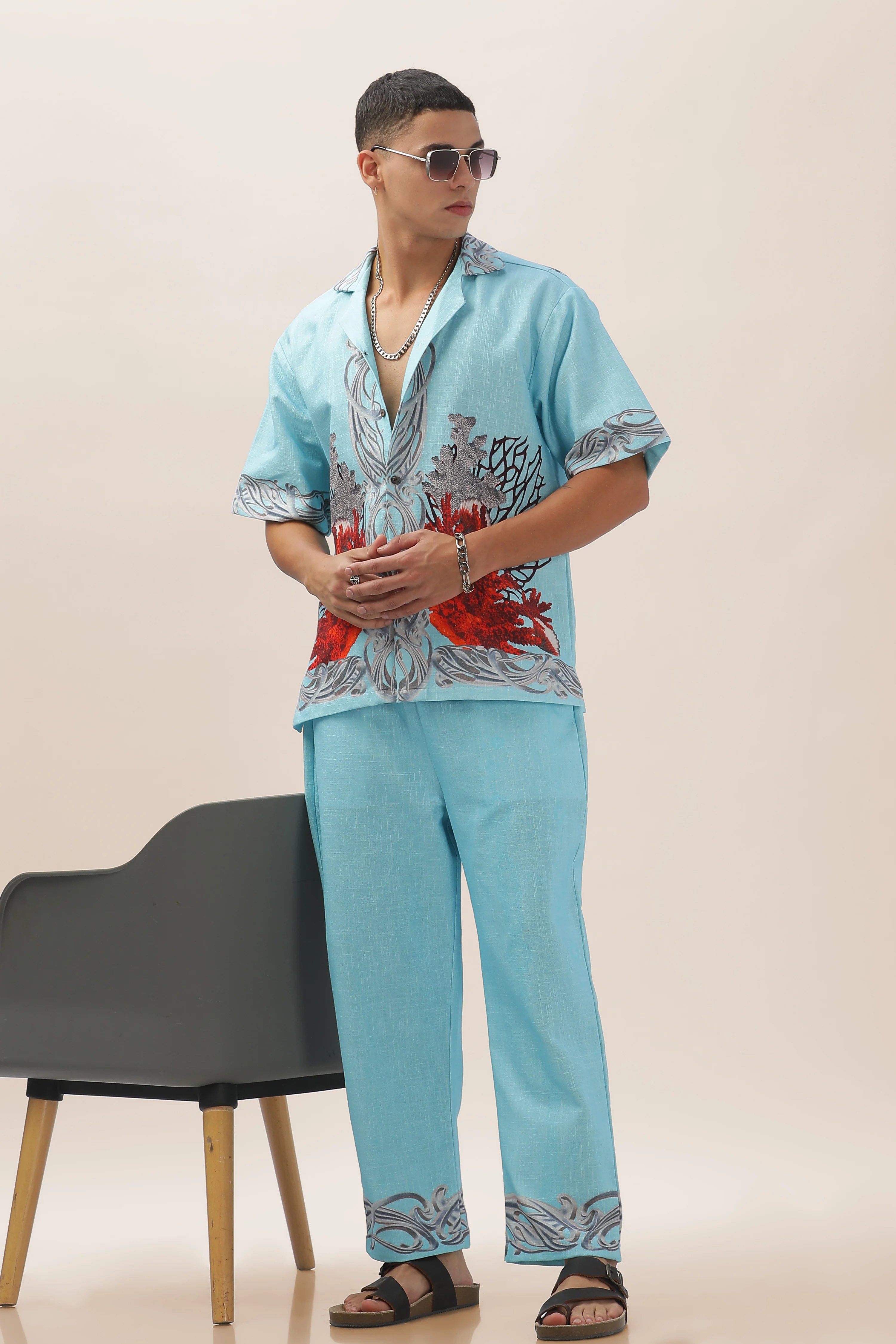 Men Ocean Bloom 100% Cotton Hemp Shirt - Image 9