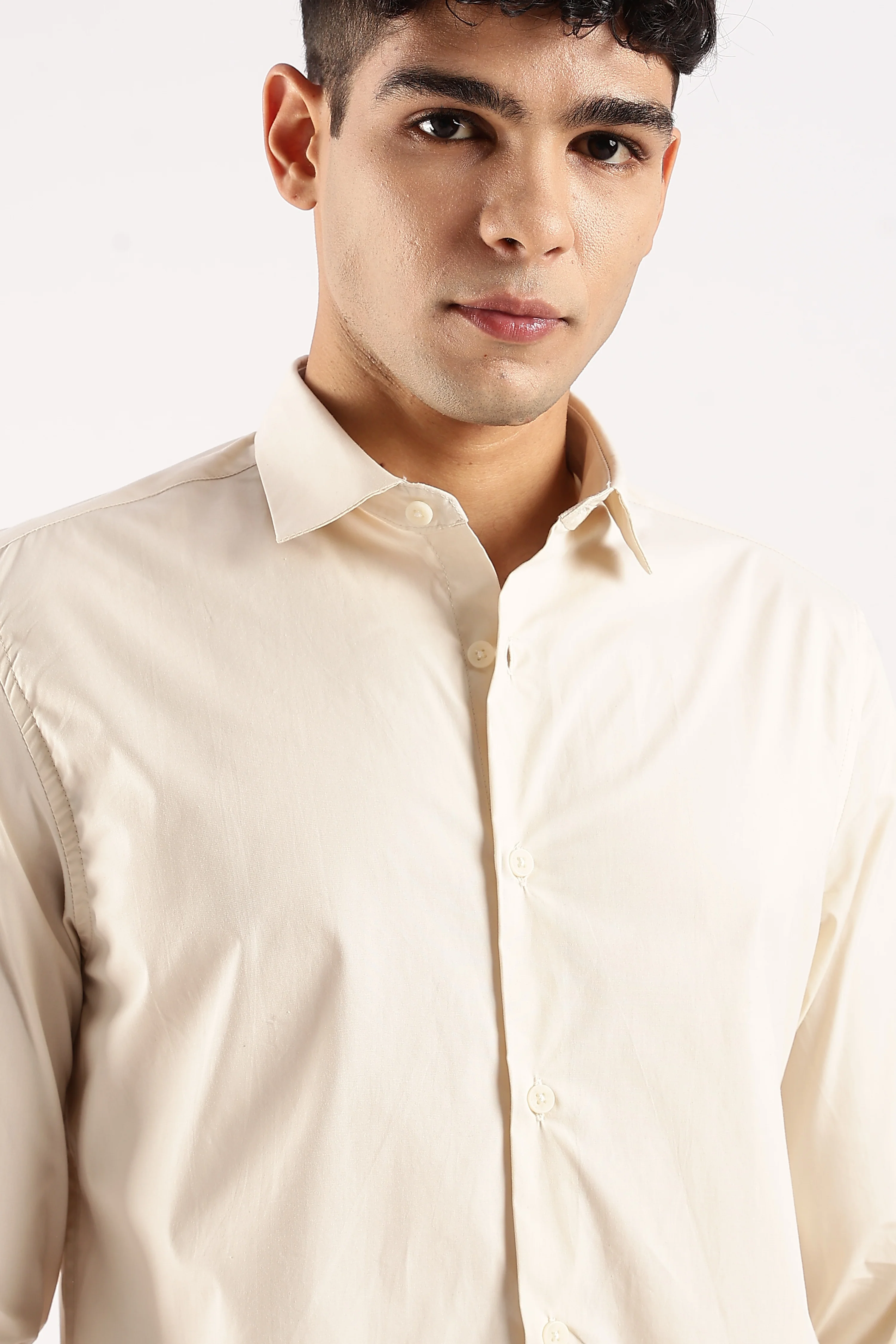 Men Off White Cotton Lycra Shirt - Image 10