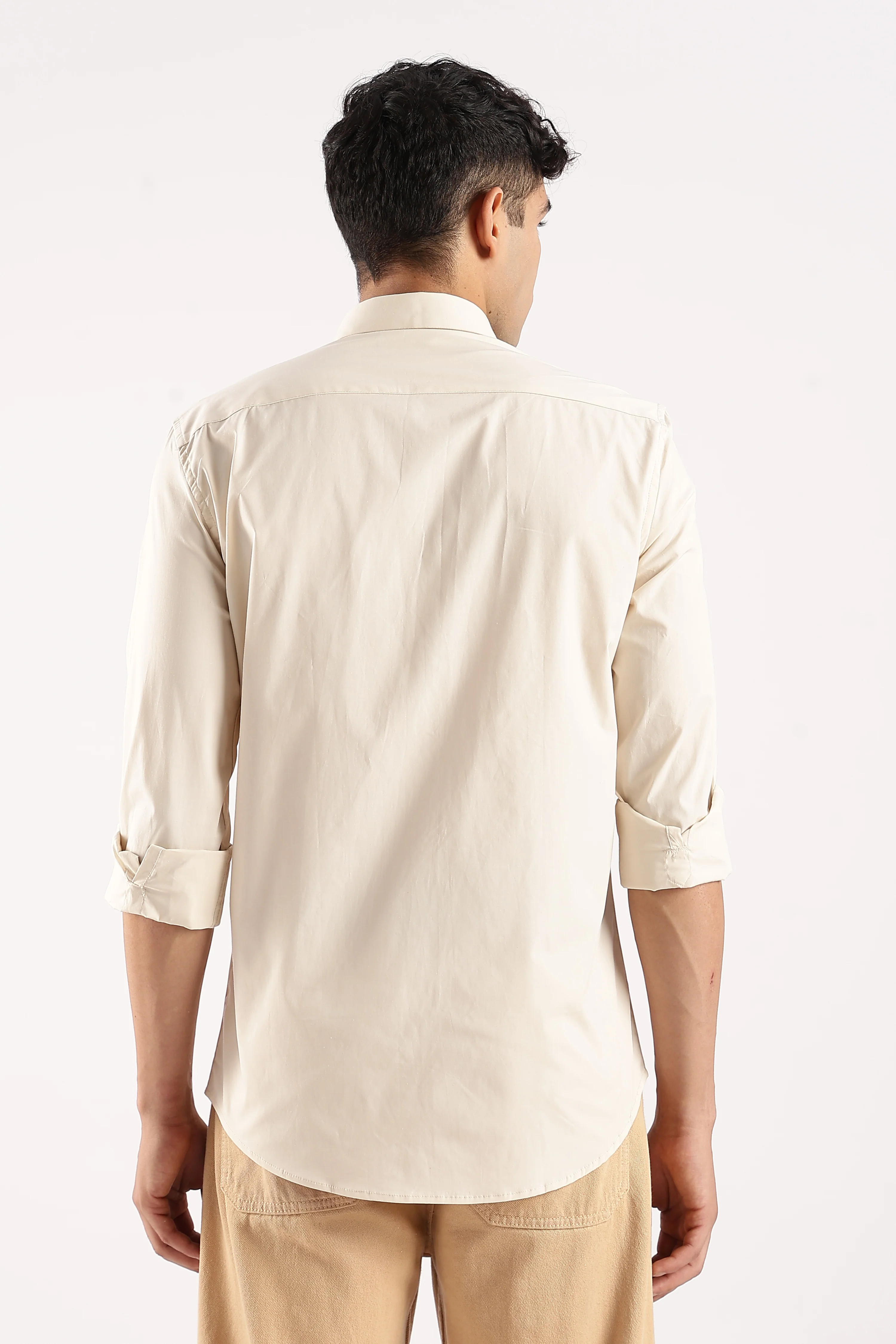 Men Off White Cotton Lycra Shirt - Image 5