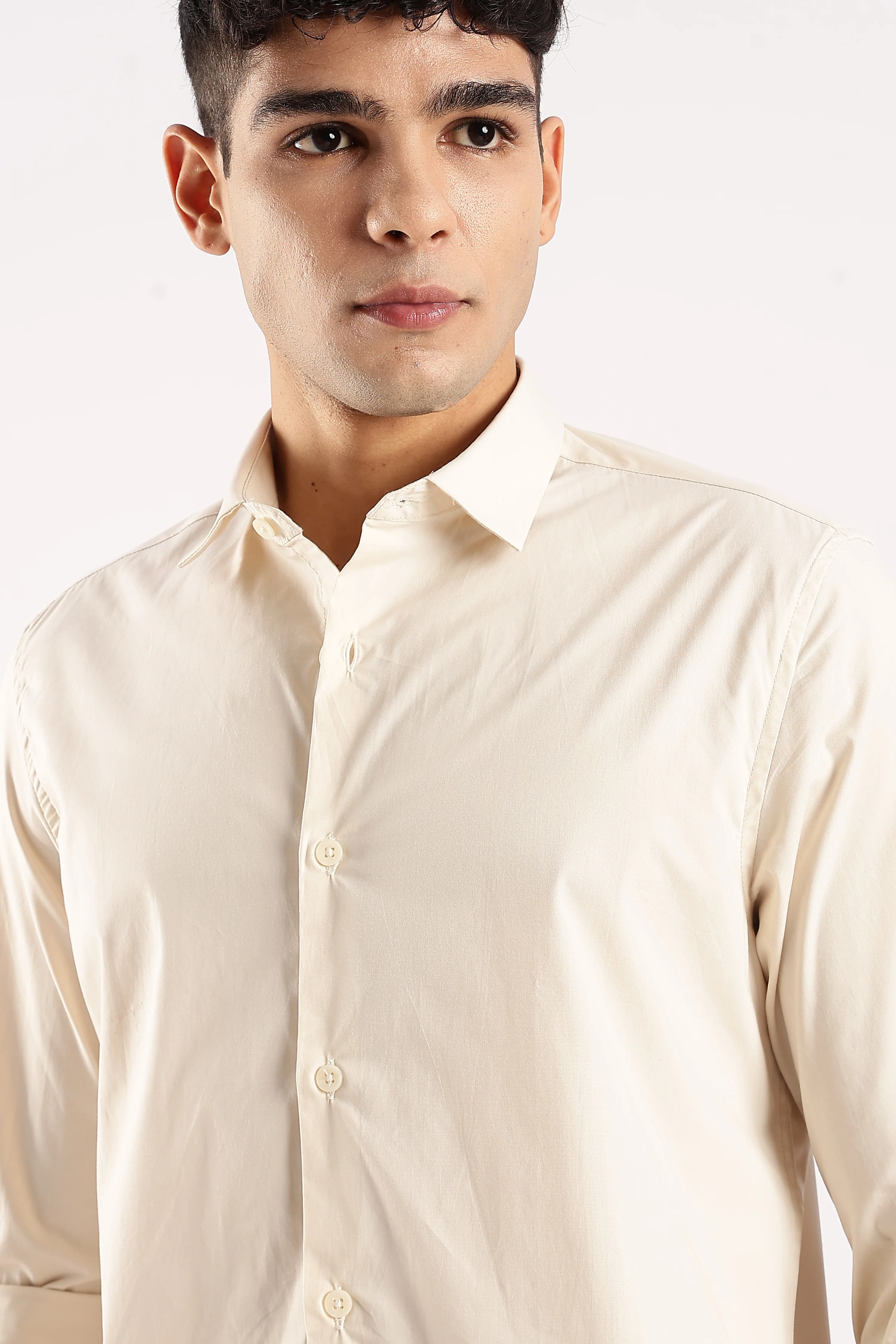 Men Off White Cotton Lycra Shirt - Image 7