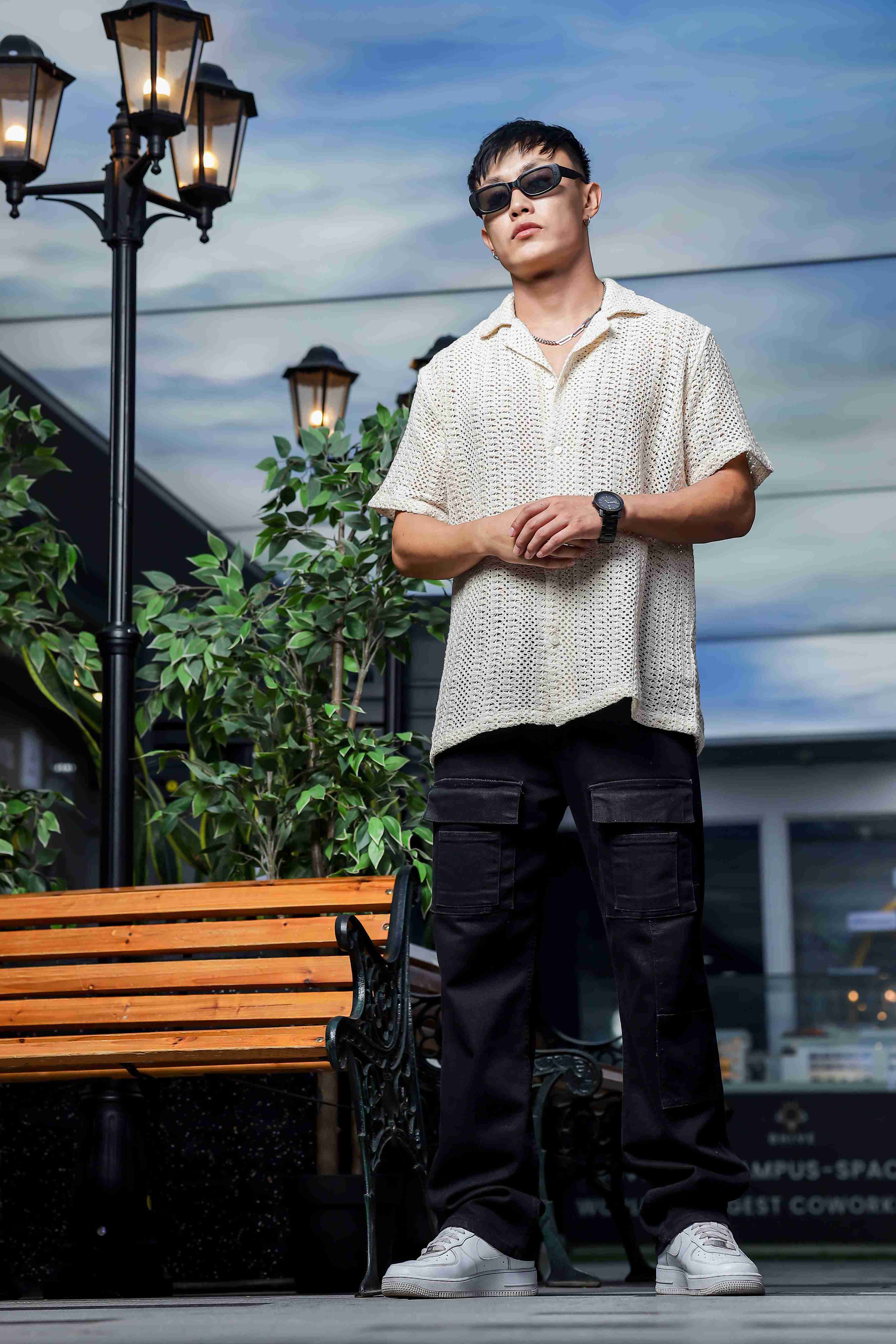Men Off White Crochet Shirt - Image 6