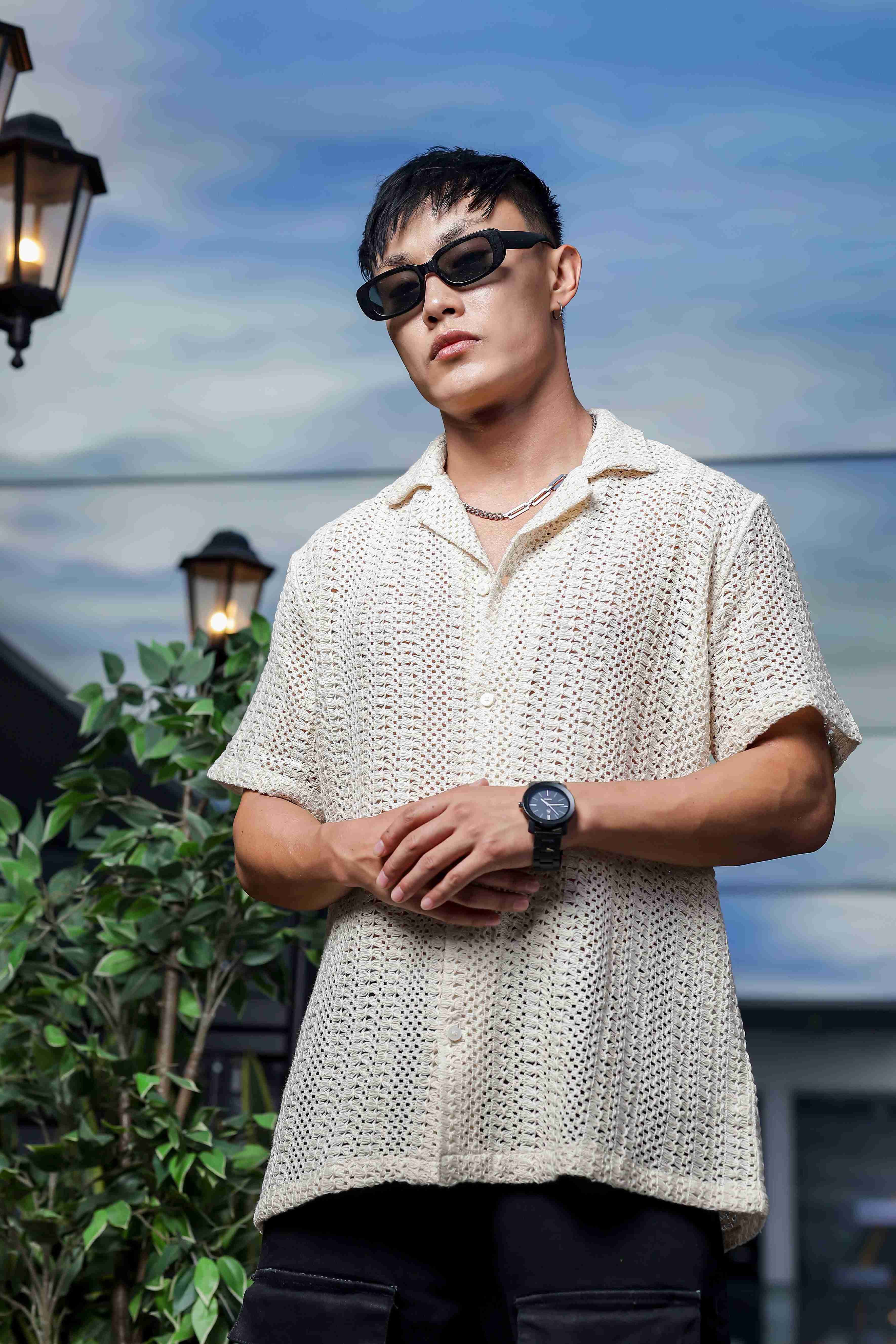 Men Off White Crochet Shirt - Image 9