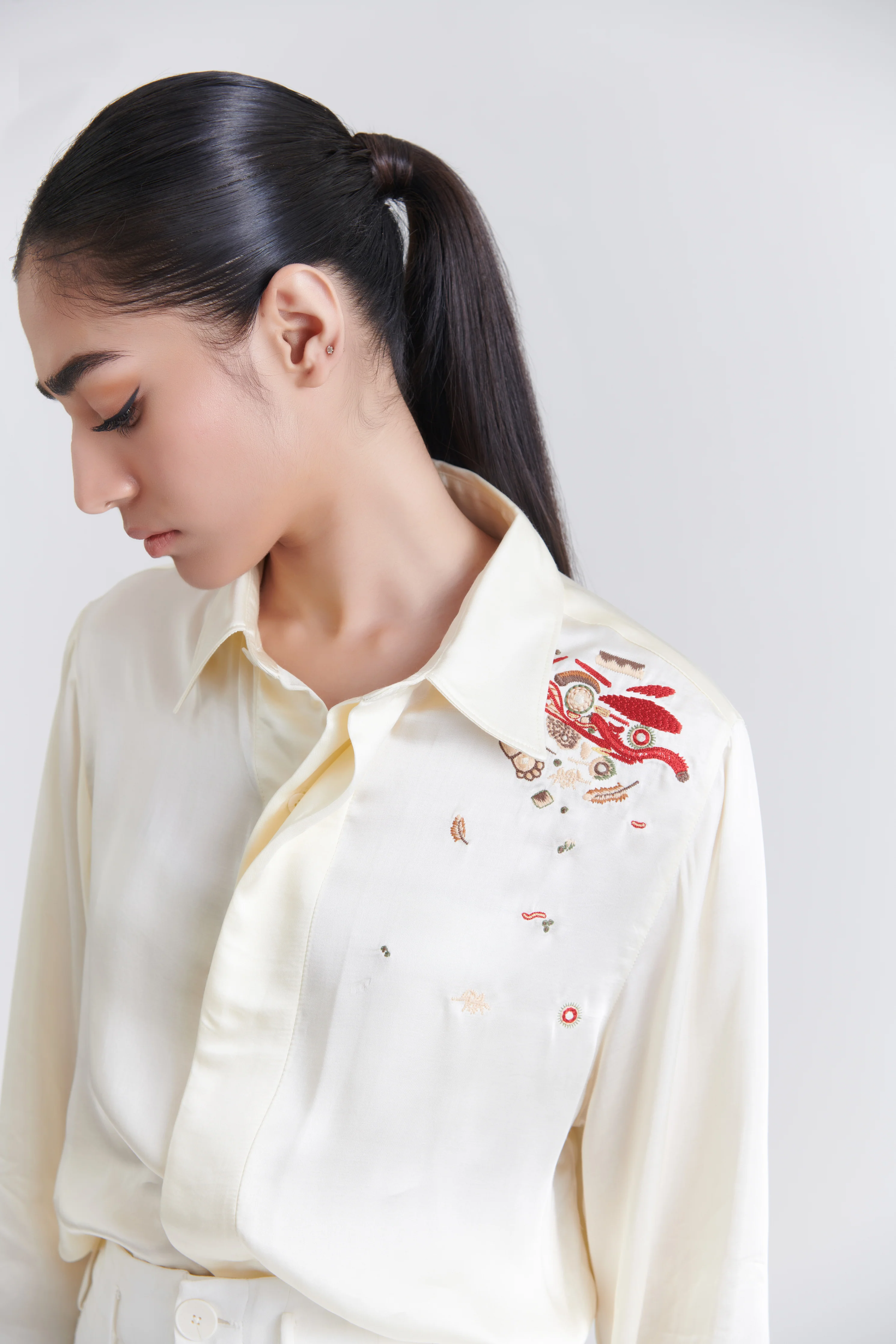 Unisex Off-White Debri Spill Boxy Fit Silk Shirt - Image 2