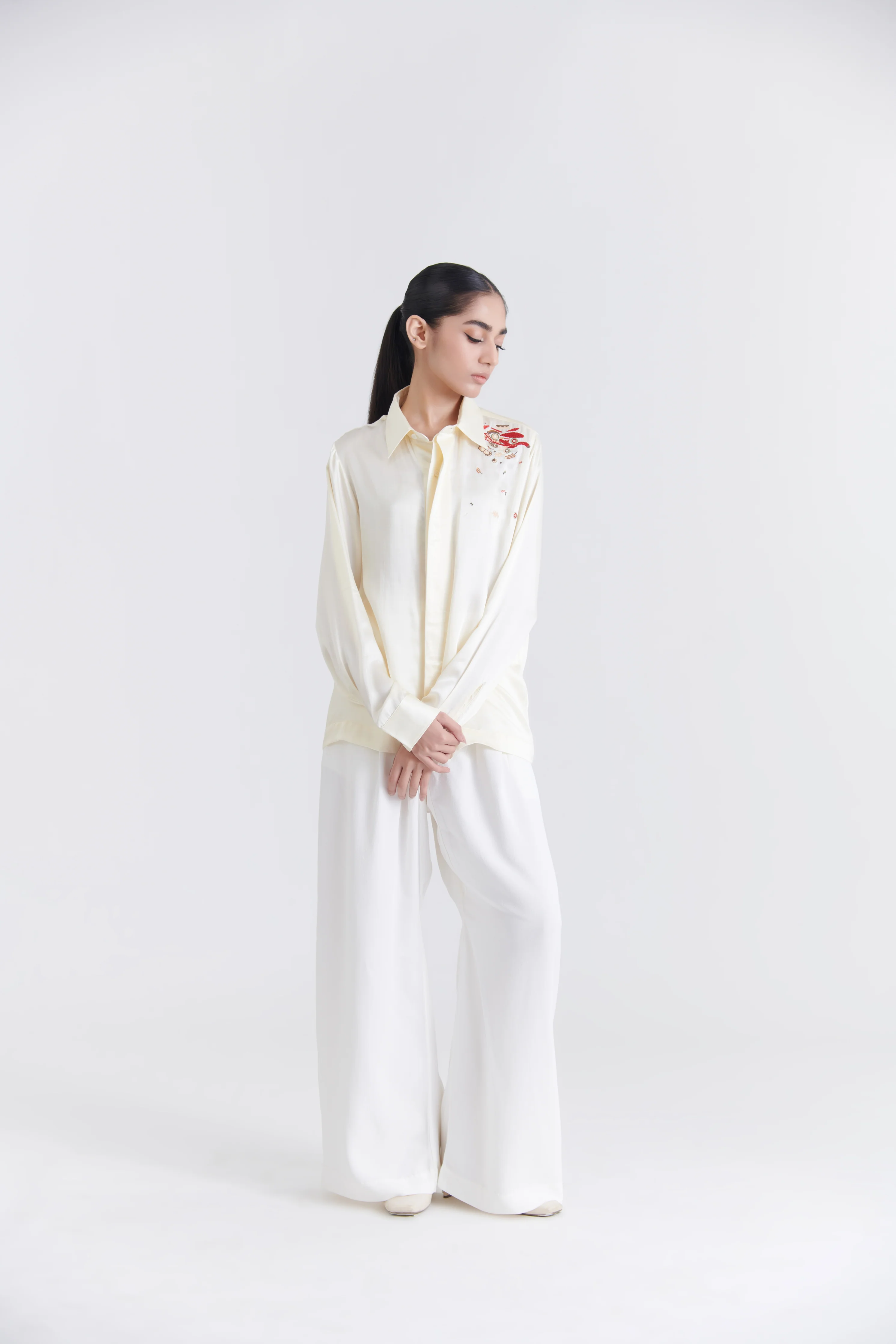Unisex Off-White Debri Spill Boxy Fit Silk Shirt - Image 3