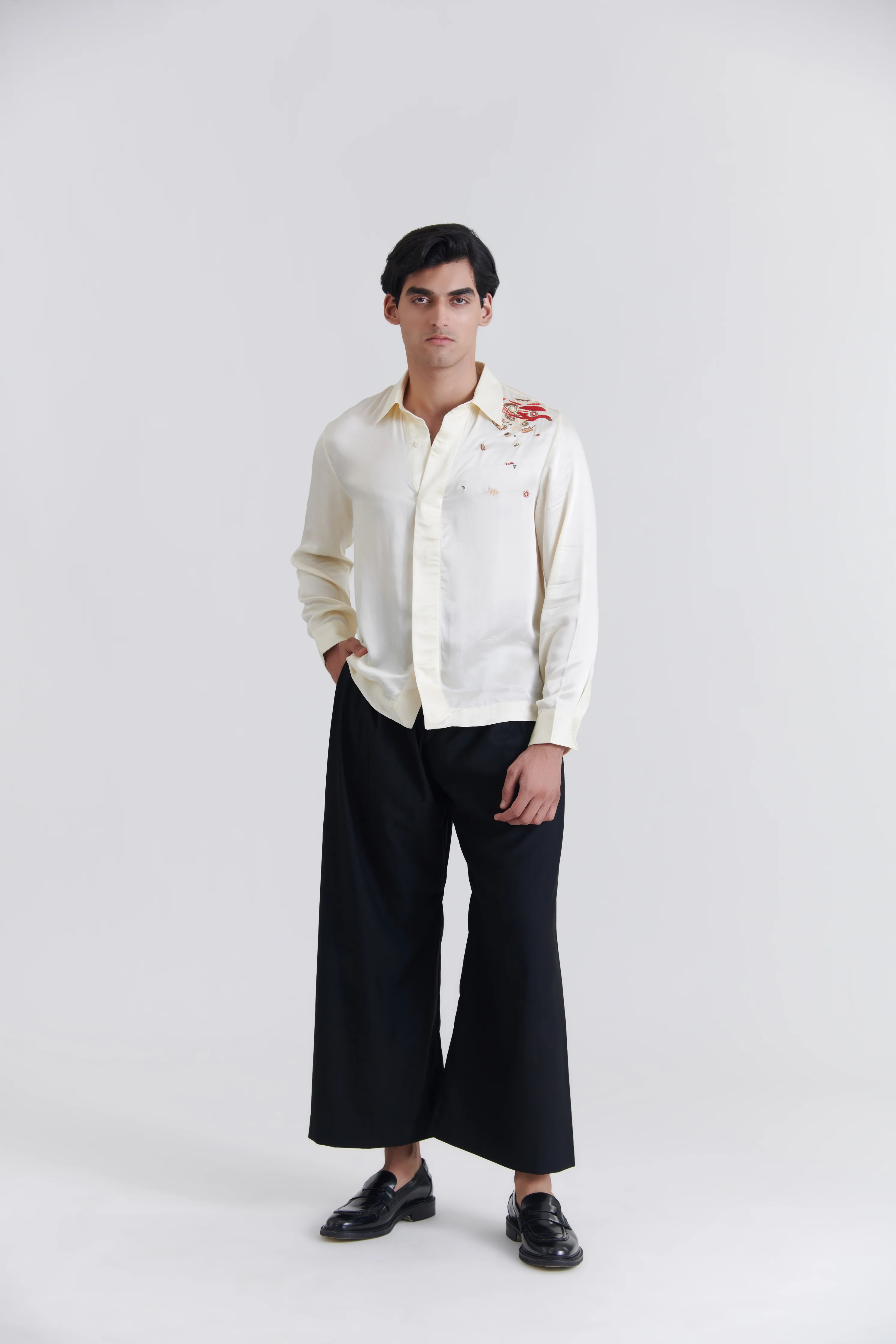 Unisex Off-White Debri Spill Boxy Fit Silk Shirt - Image 4