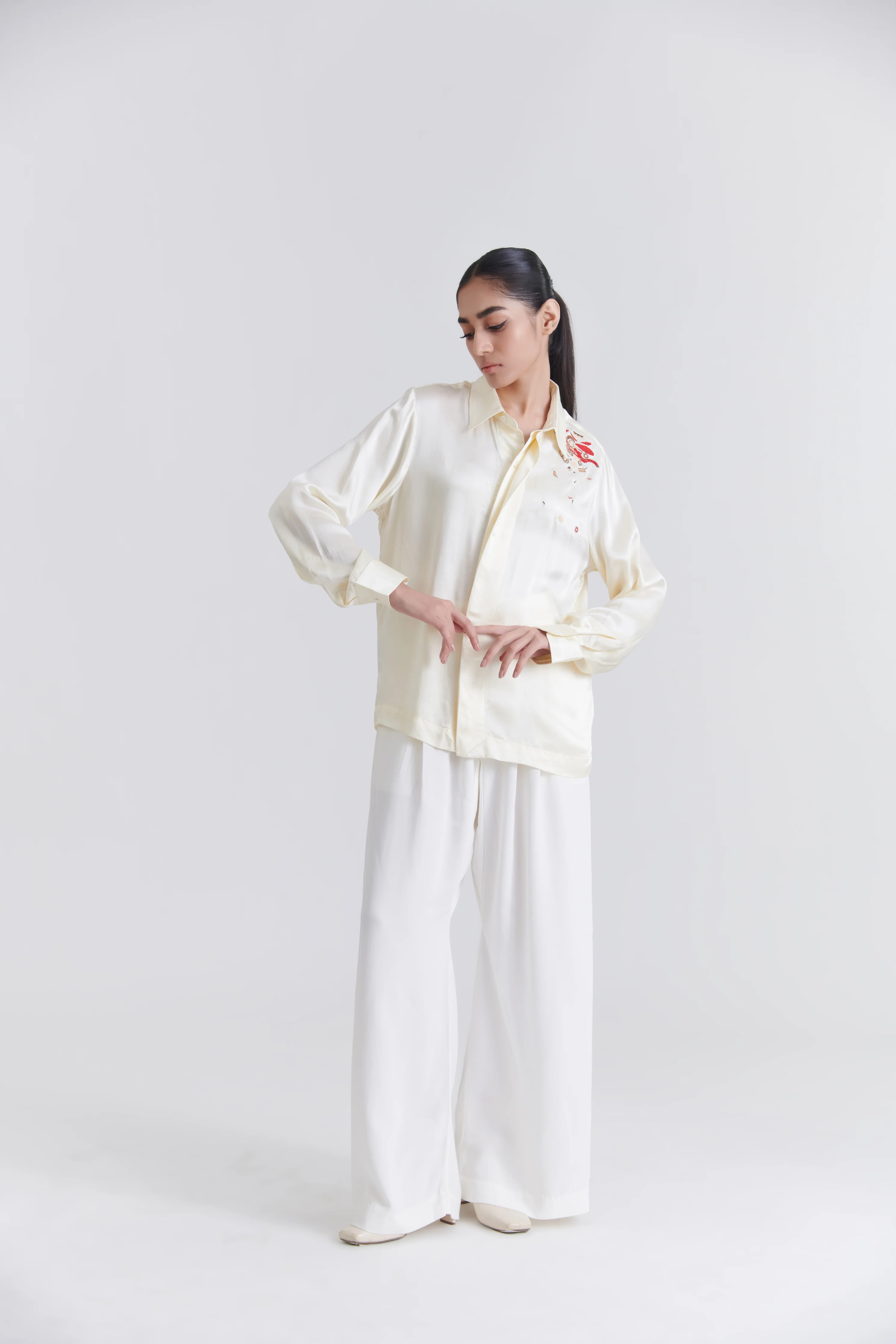 Unisex Off-White Debri Spill Boxy Fit Silk Shirt - Image 5