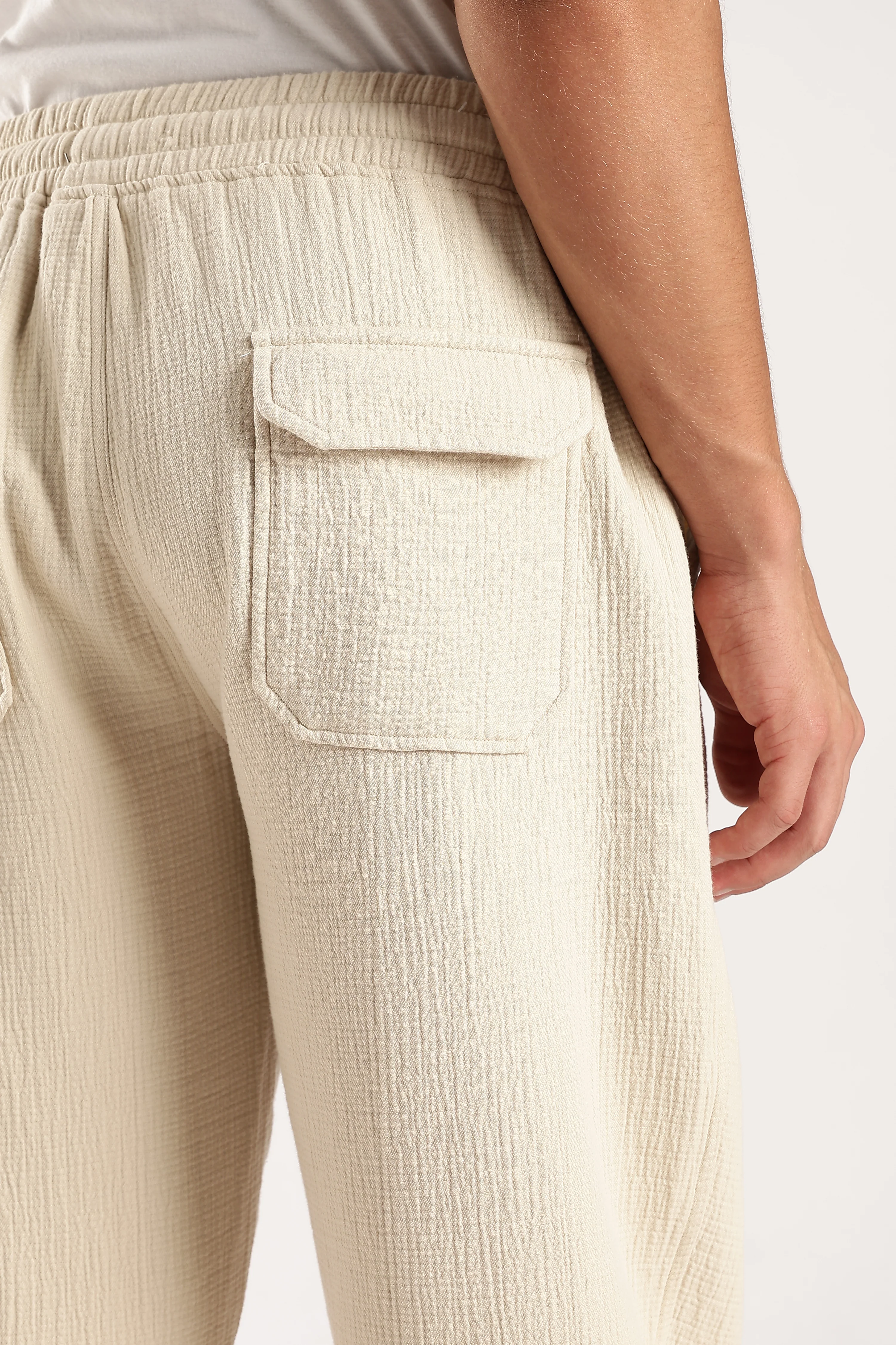 Men Off White Drawcord Trousers - Image 10