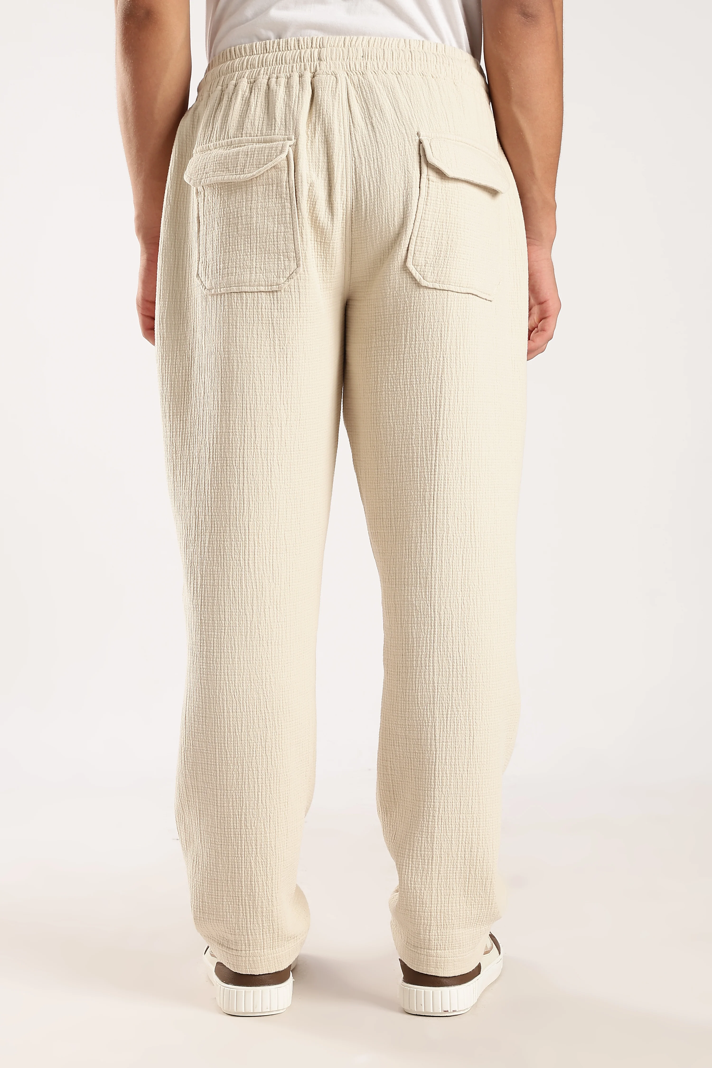 Men Off White Drawcord Trousers - Image 9