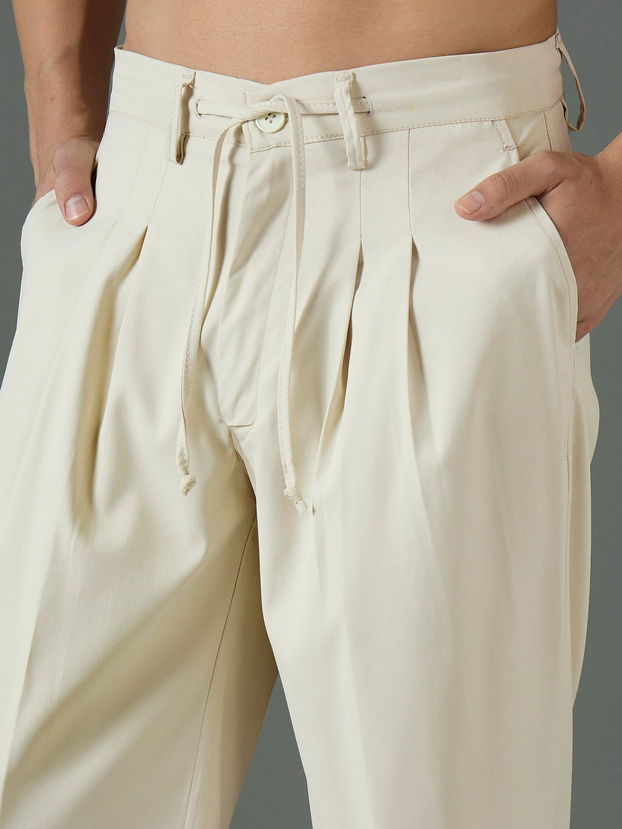 Men Off White Front Dori Relax Fit Korean Trouser - Image 3