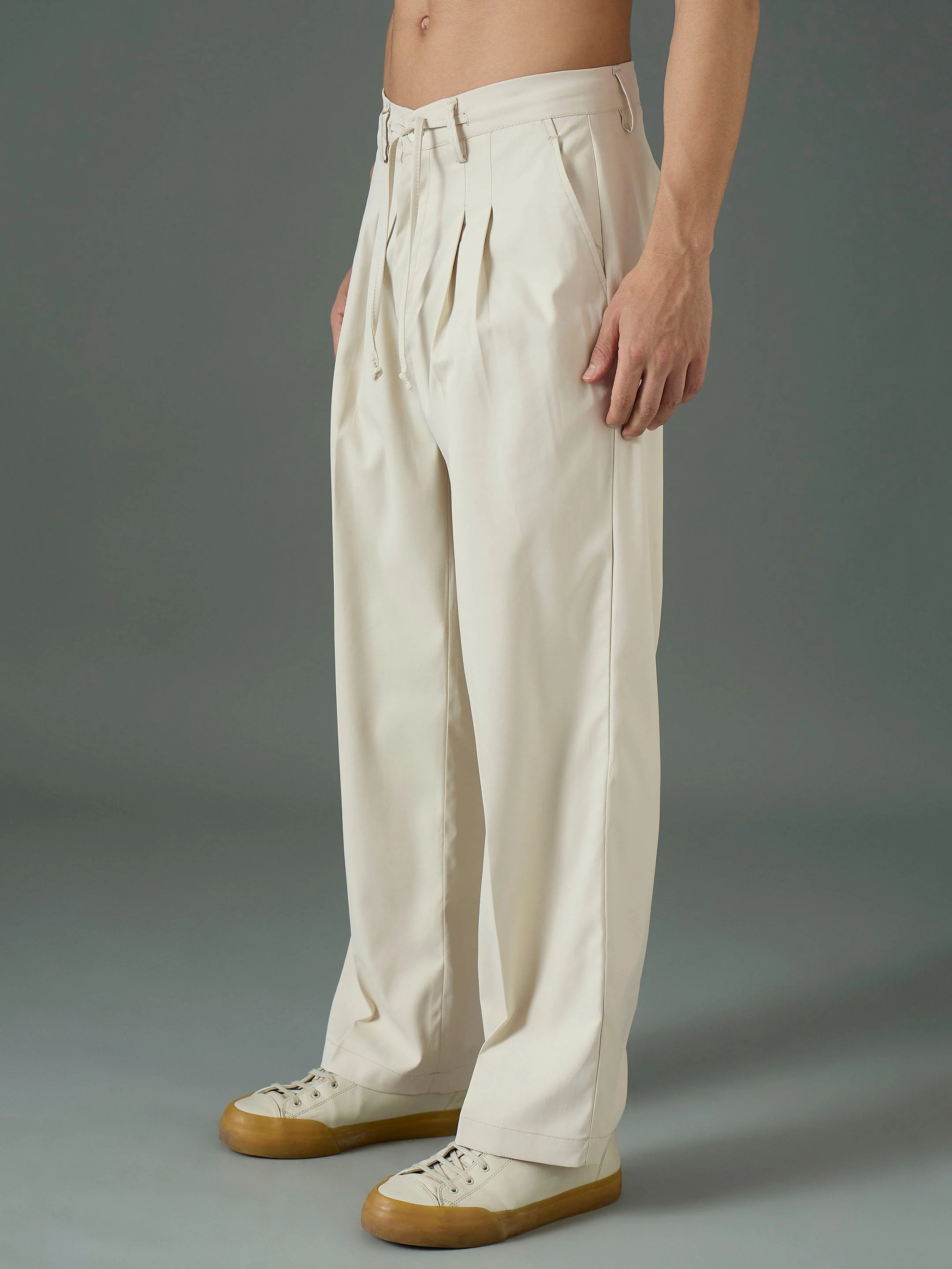 Men Off White Front Dori Relax Fit Korean Trouser - Image 4